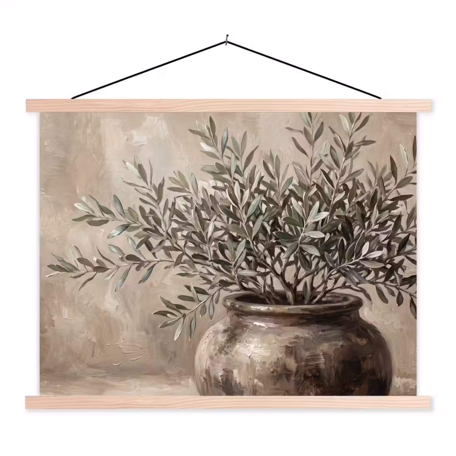 Olijfplant - Aardenpot - Abstract - Beige textielposter latten blank klein -3d