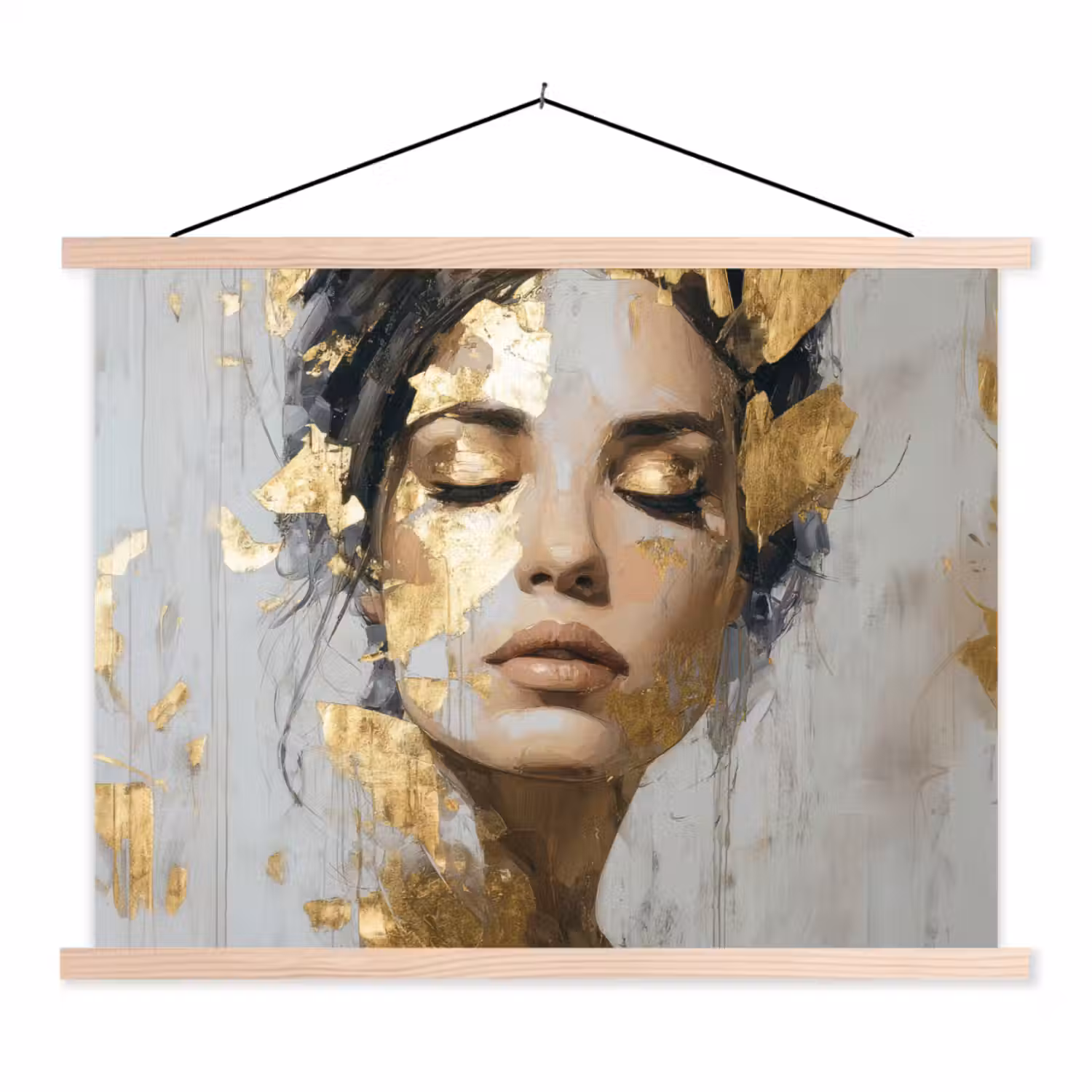 Sierlijk - Vrouw - Goud - Ogen textielposter latten blank klein -3d