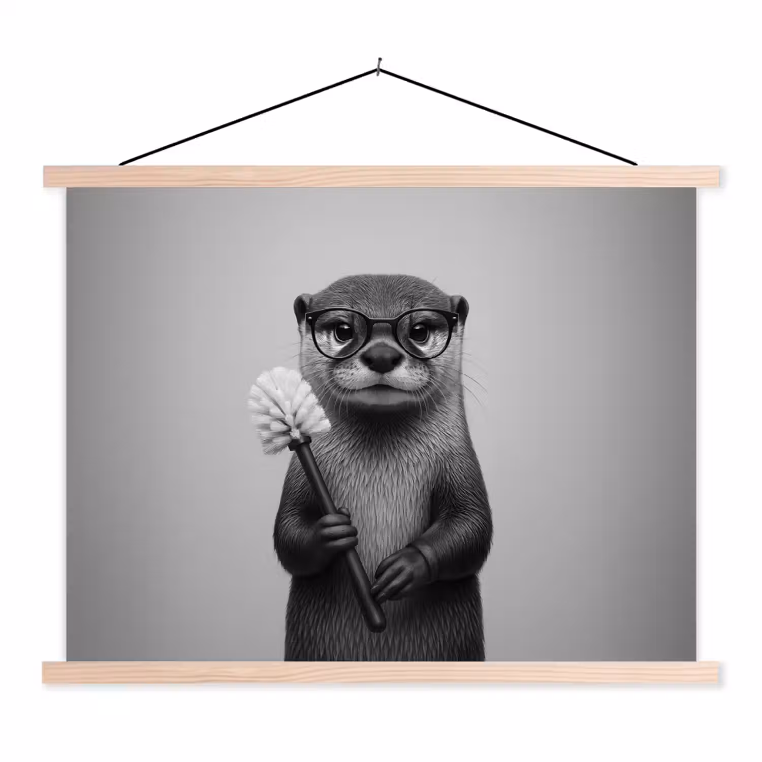 Otter - Wc-borstel - Bril - Zwart - Wit textielposter latten blank klein -3d