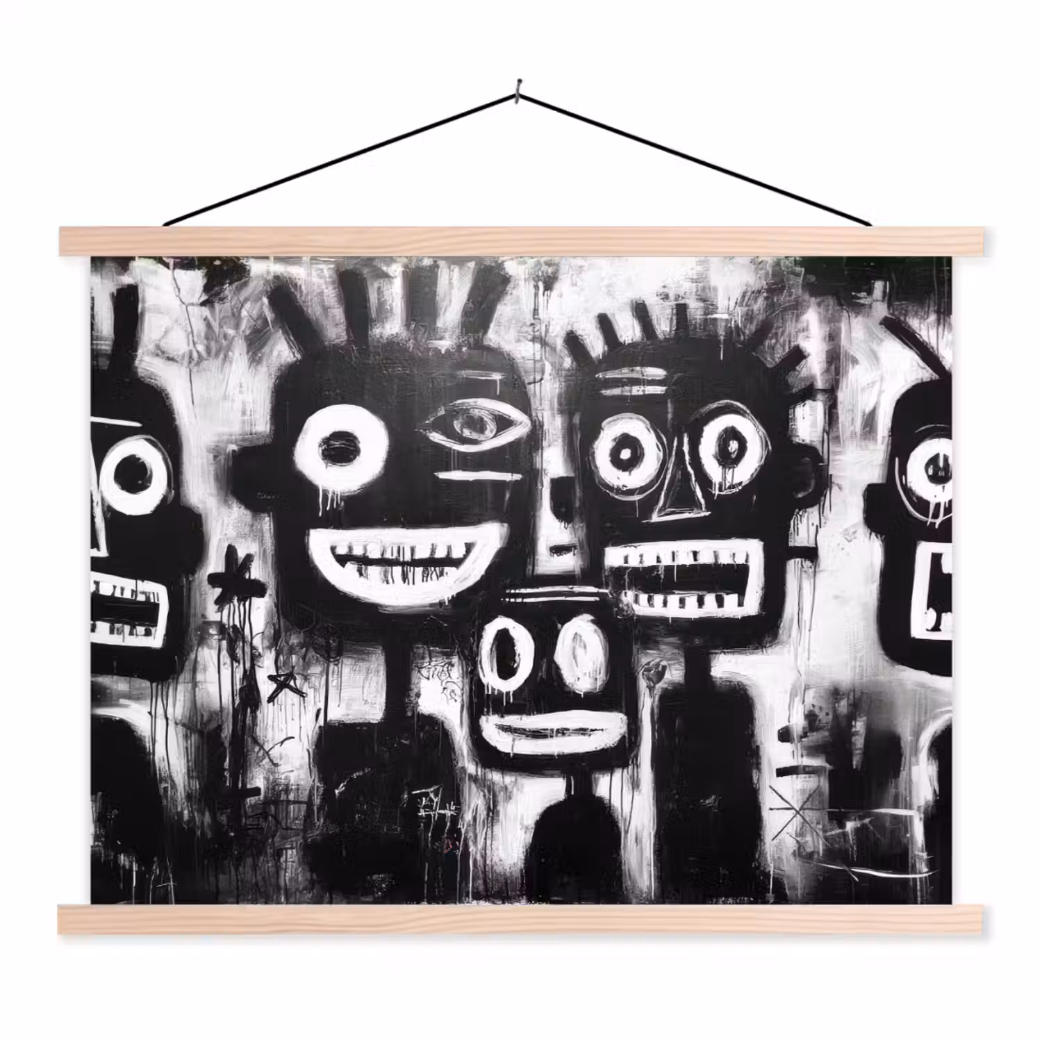 Schilderij - Figuren - Zwart - Abstract textielposter latten blank klein -3d