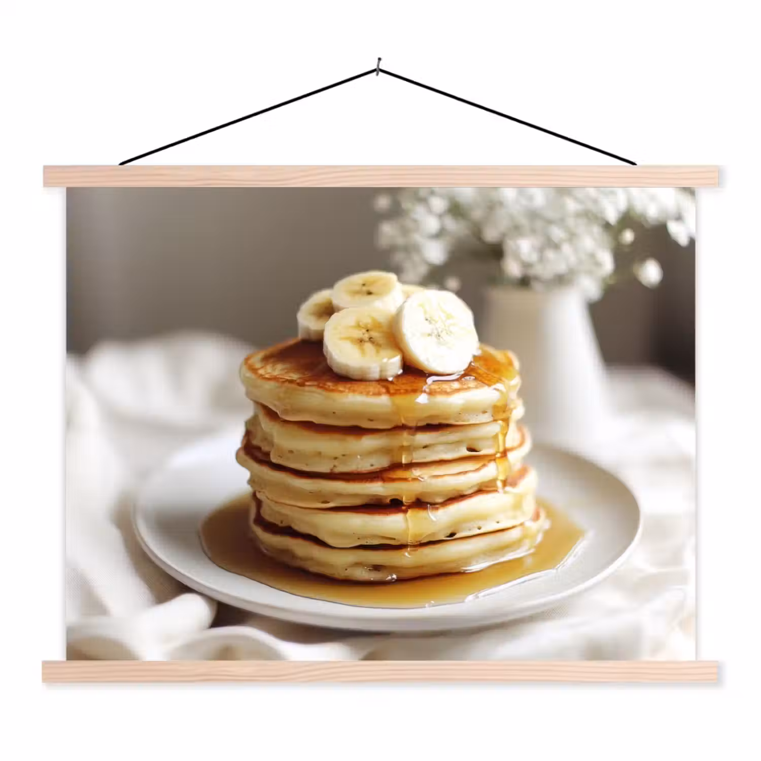 Pannenkoeken - Banaan - Siroop - Wit - Beige textielposter latten blank klein -3d