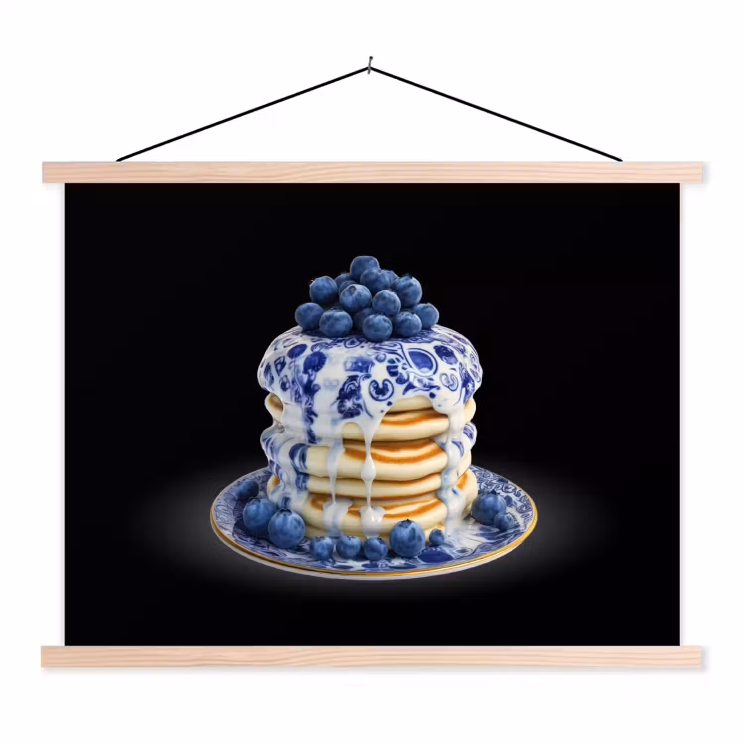 Pannenkoeken - Blauwe Bessen - Bord textielposter latten blank klein -3d
