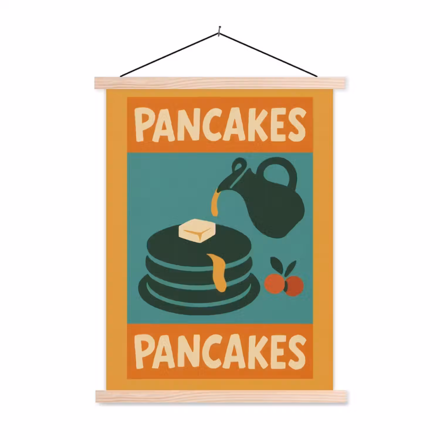 Pannenkoeken - Siroop - Illustratie - Oranje textielposter latten blank klein -3d