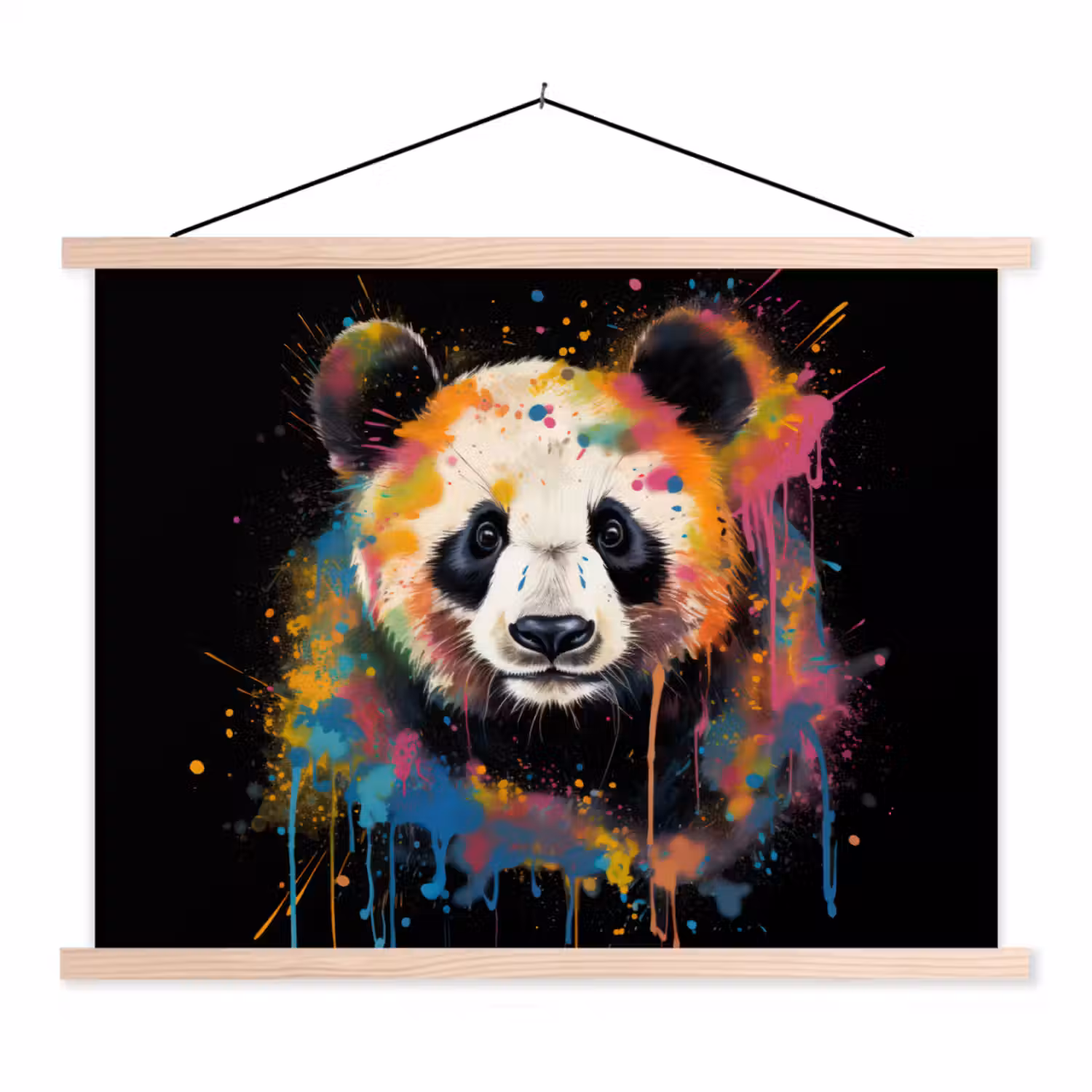 Panda - Graffiti - Dieren - Zwart - Kleuren textielposter latten blank klein -3d