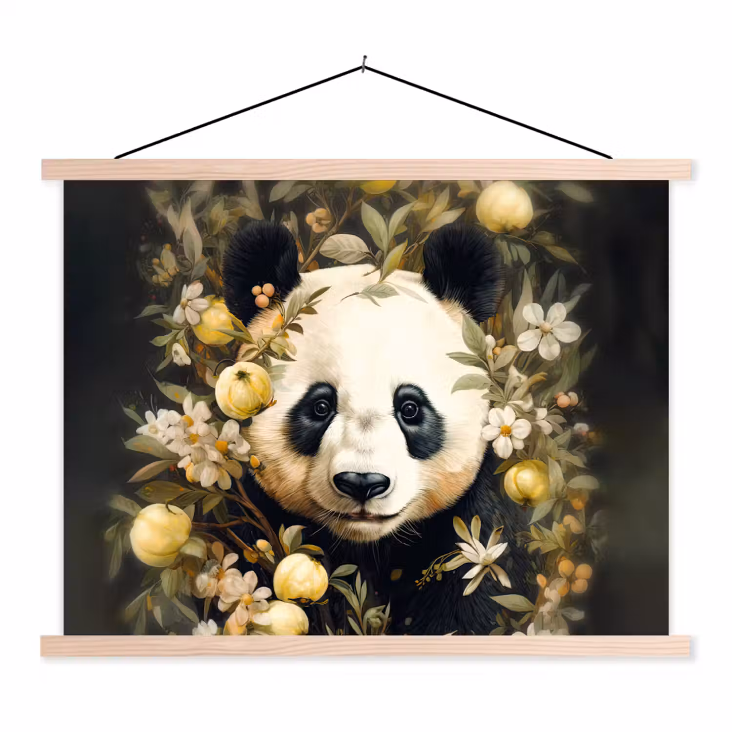 Panda - Pandabeer - Wilde dieren - Natuur - Bloemen textielposter latten blank klein -3d