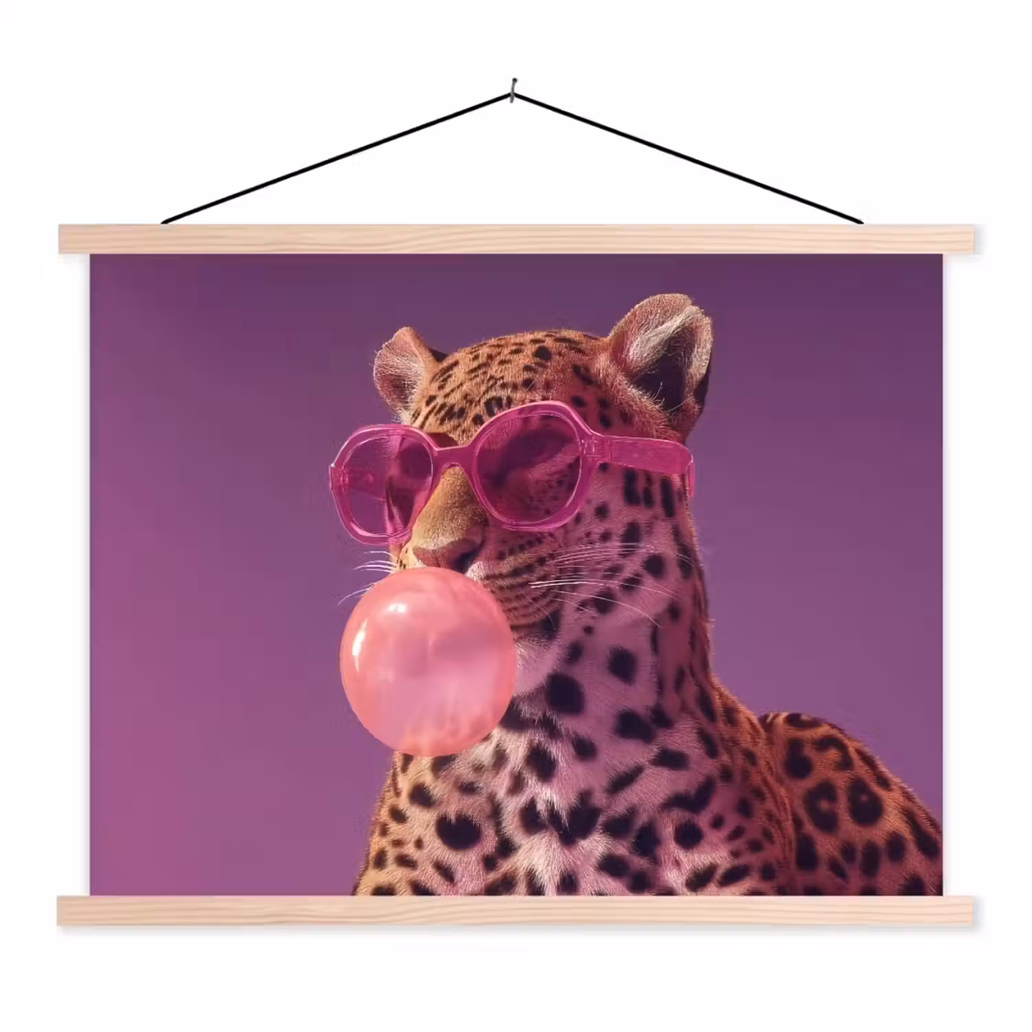 Panter - Zonnebril - Kauwgombel - Roze textielposter latten blank klein -3d