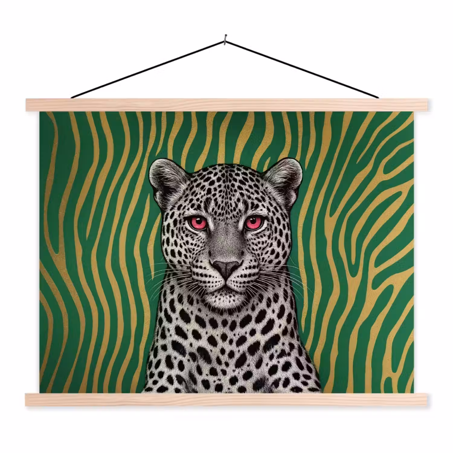 Panter - Zebrapatroon - Groen textielposter latten blank klein -3d