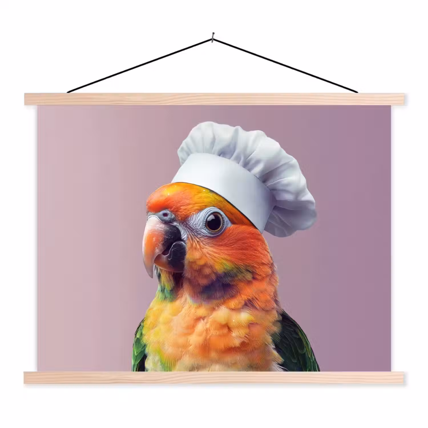 Papegaai - Koksmuts - Nieuwsgierig - Vogel textielposter latten blank klein -3d