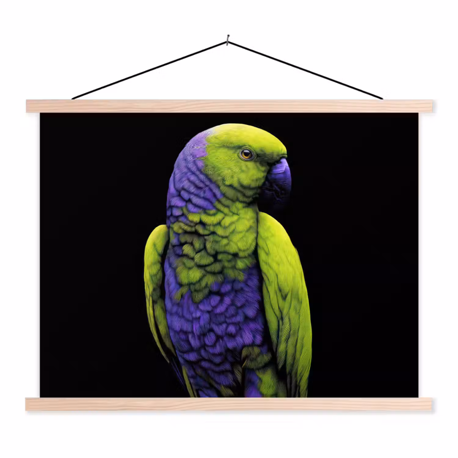 Papegaai - Veren - Opvallend - Groen textielposter latten blank klein -3d
