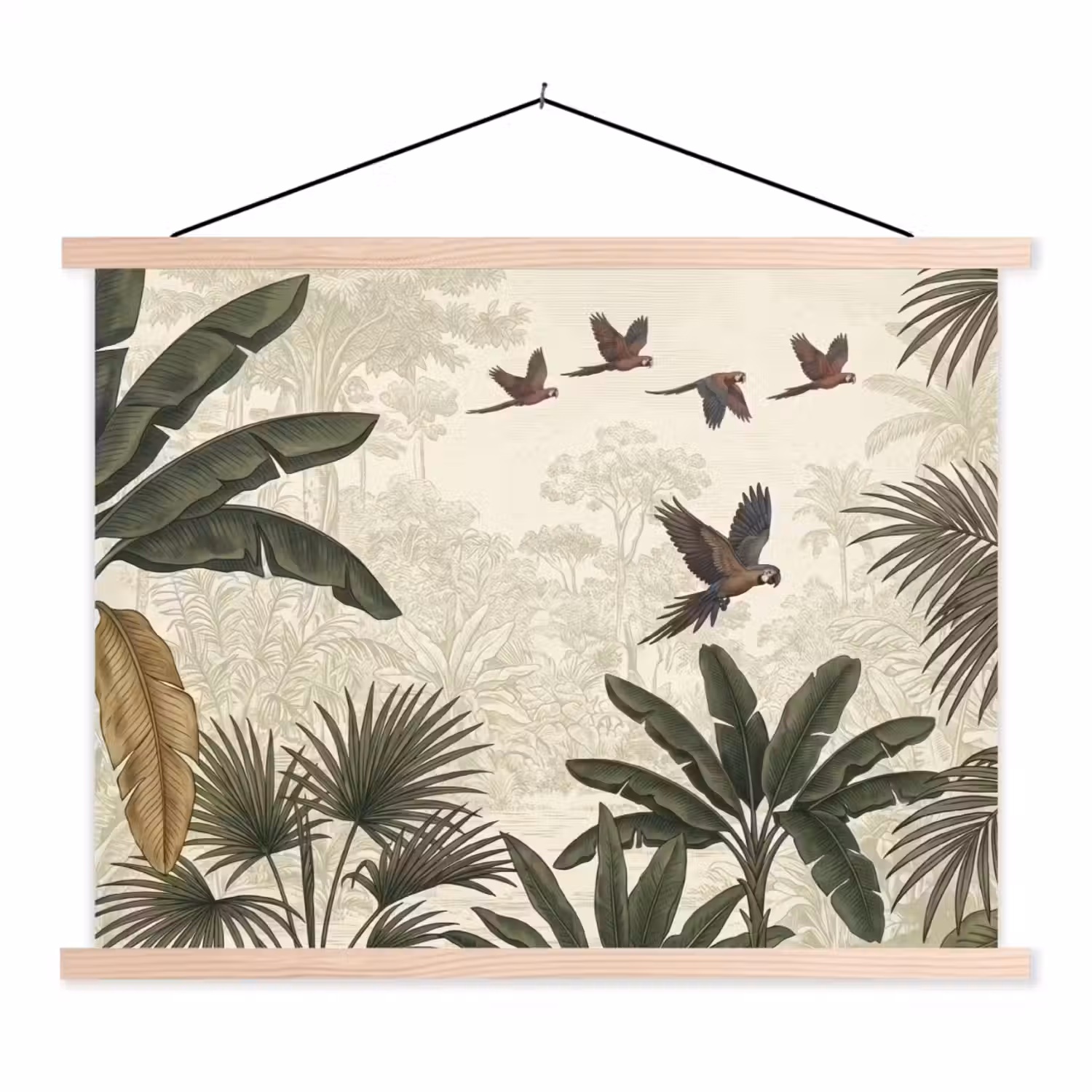 Papagaaien - Jungle - Tropisch - Green textielposter latten blank klein -3d