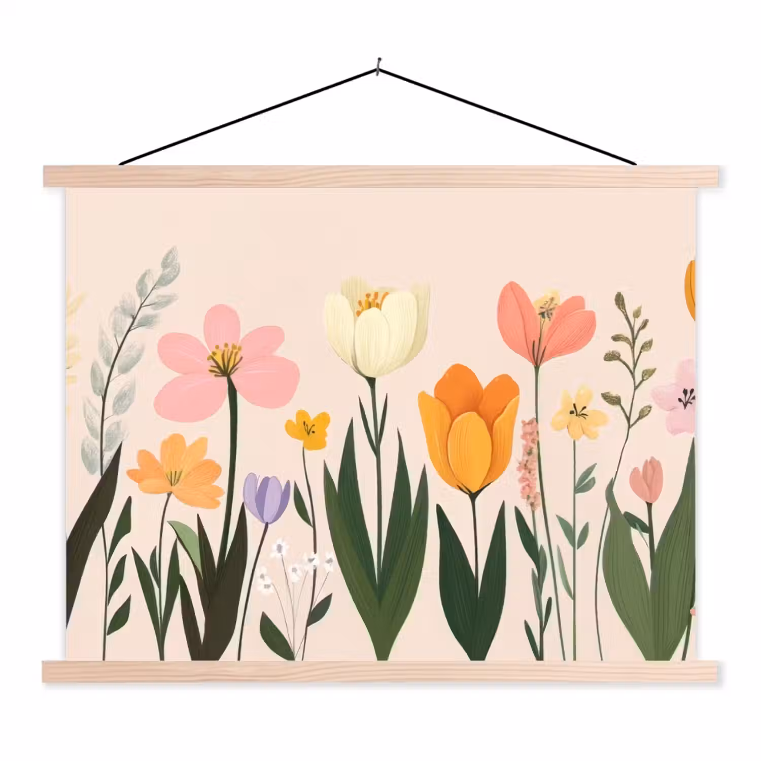 Pasteltinten - Bloemen - Illustratie textielposter latten blank klein -3d