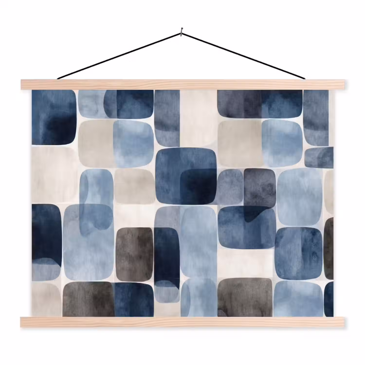 Patroon - Blauw - Vierkanten textielposter latten blank klein -3d
