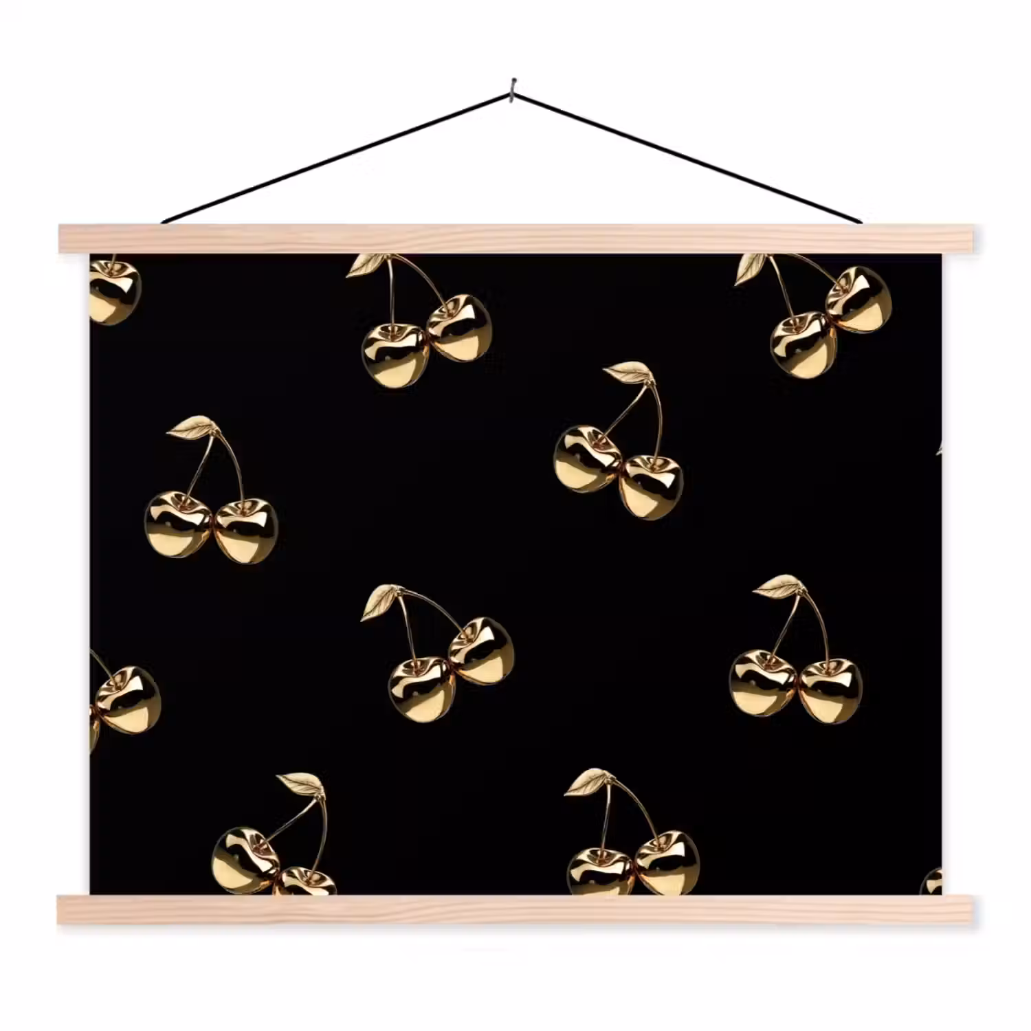Patroon - Kersen - Goud - Chrome textielposter latten blank klein -3d