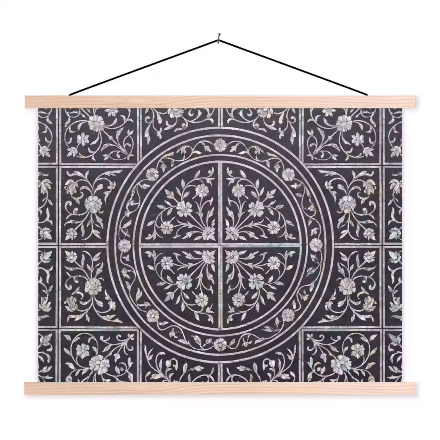 Patroon - Bloemmotief - Decoratie - Klassiek - Zwart textielposter latten blank klein -3d