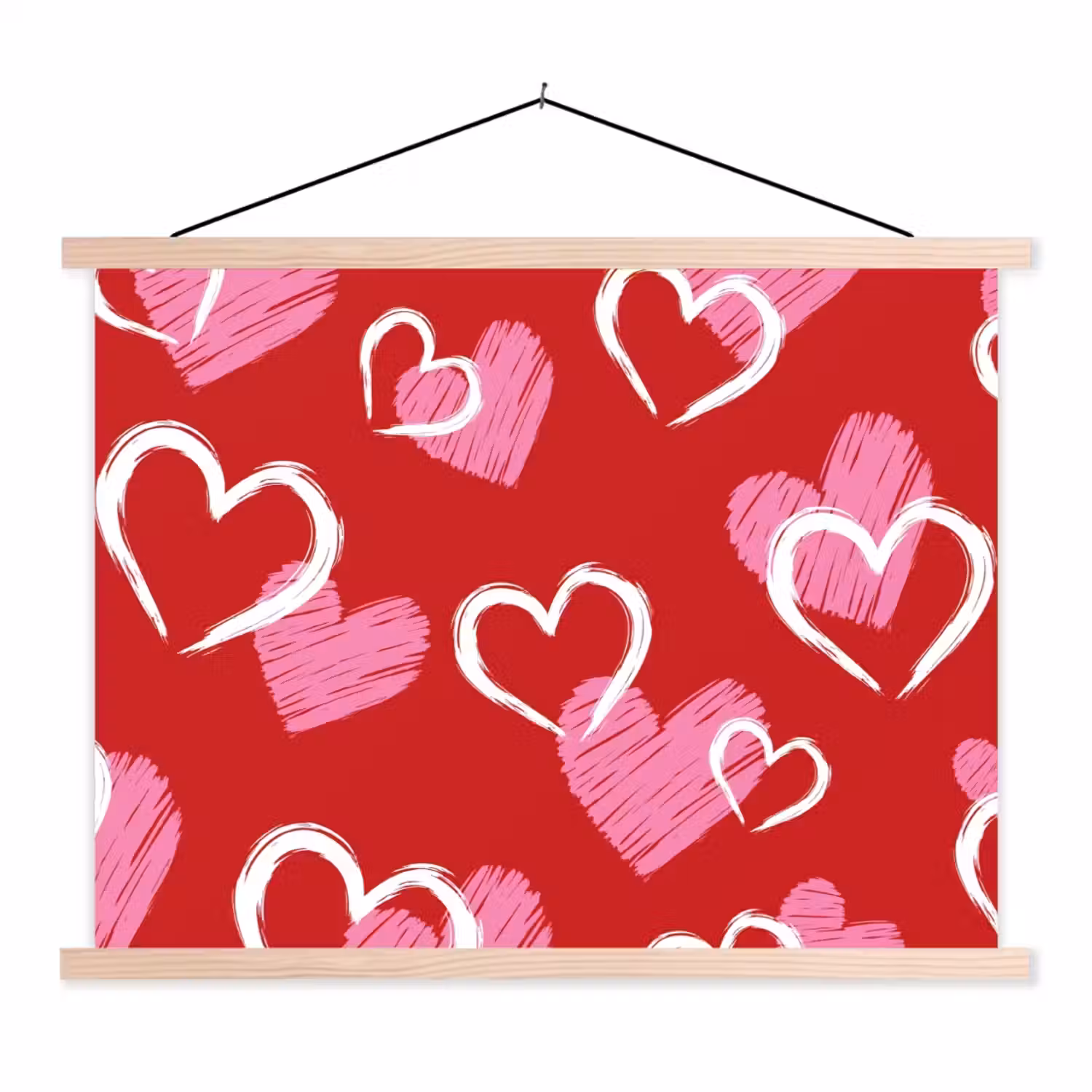 Patroon - Hartjes - Roze - Valentijn textielposter latten blank klein -3d