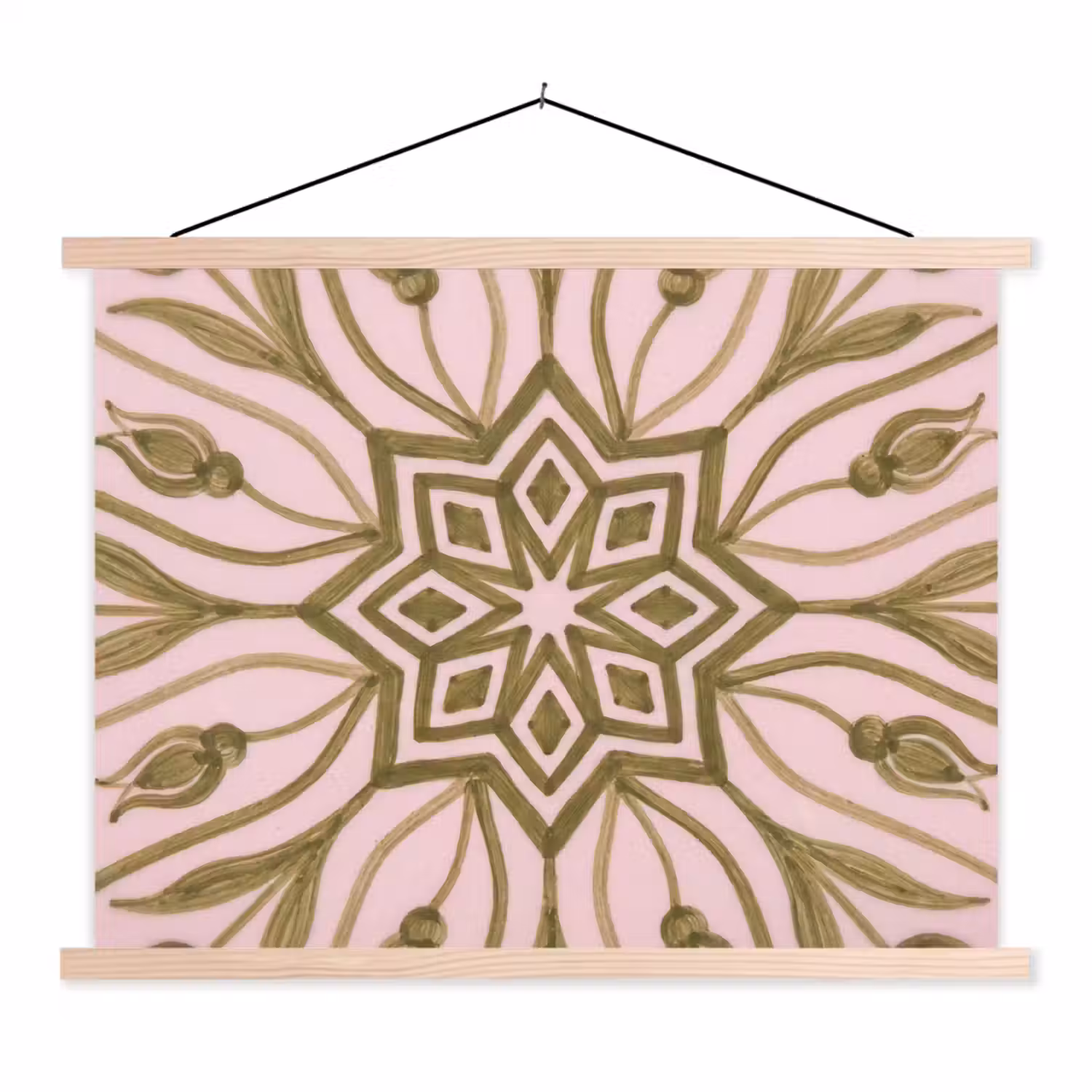 Patroon - Mandala - Decoratie - Abstract - Groen textielposter latten blank klein -3d