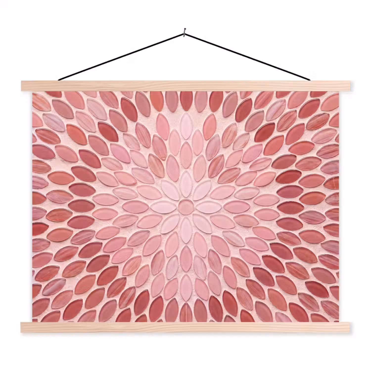 Patroon - Mozaïek - Ovaal - Abstract - Roze textielposter latten blank klein -3d