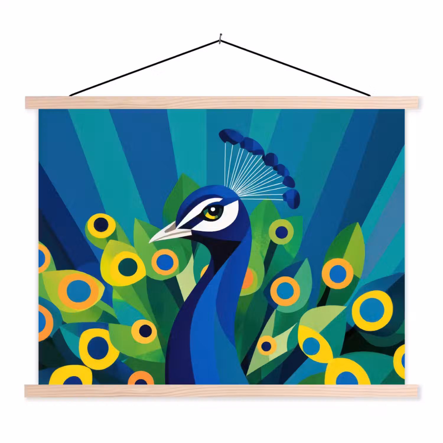 Pauw - Cirkels - Blauw textielposter latten blank klein -3d