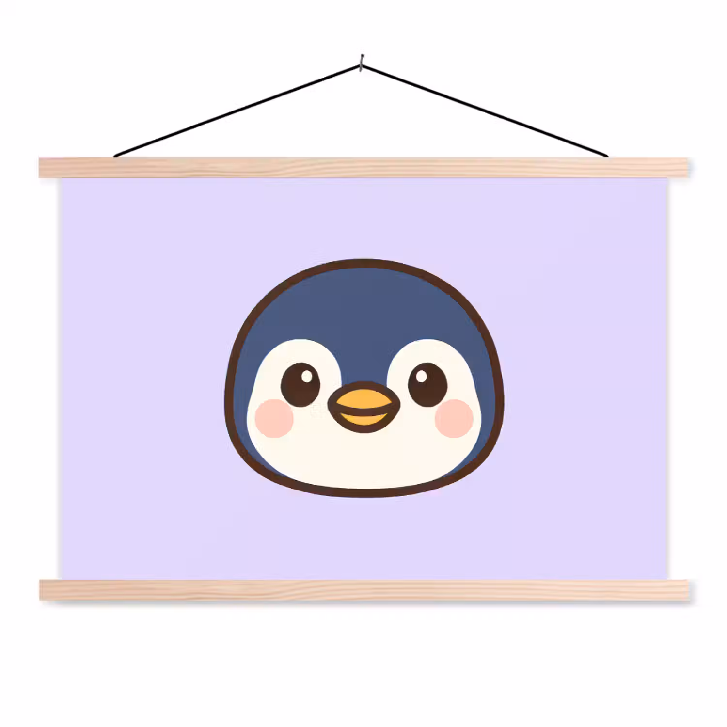 Pinguïn - Paars - Schattig textielposter latten blank klein -3d