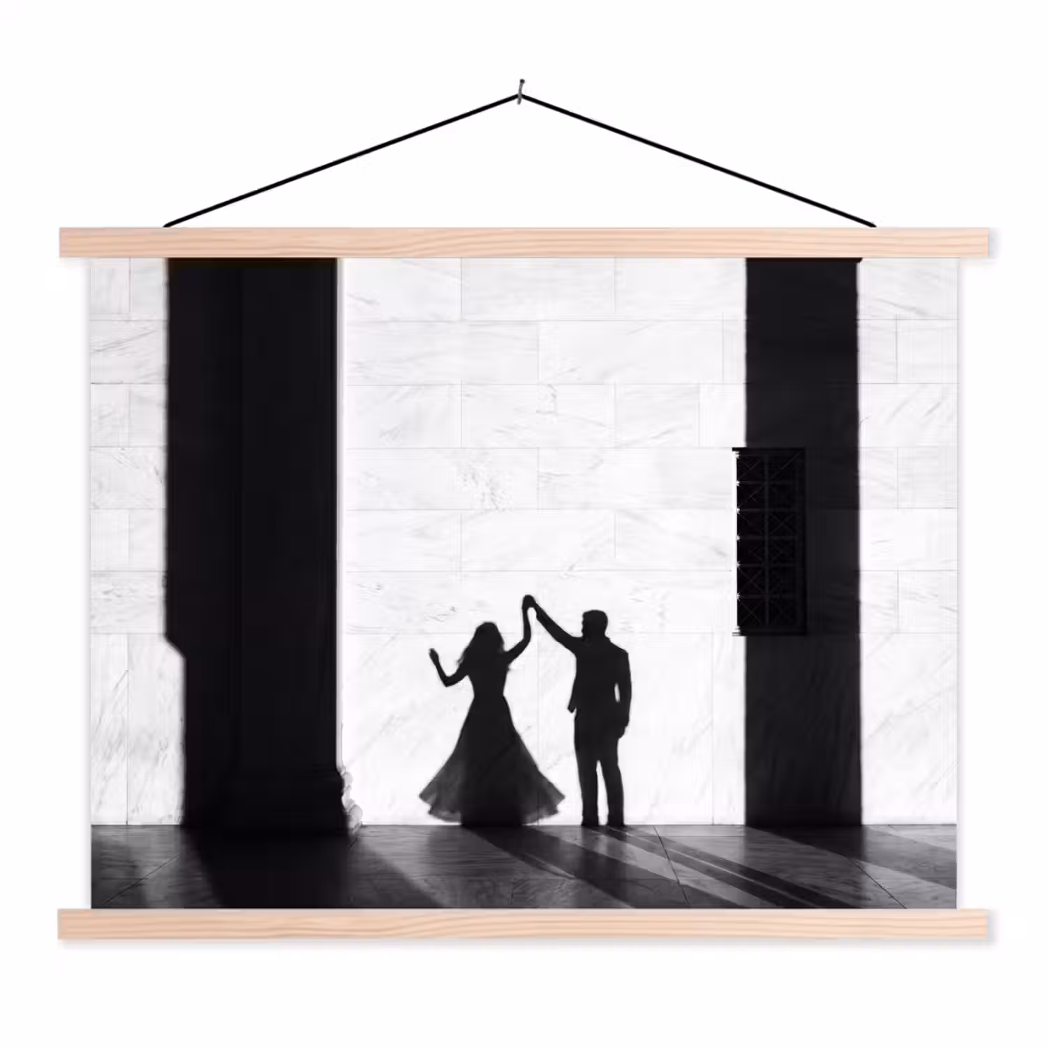 Mensen - Schaduw - Dans - Zwart-wit - Liefde textielposter latten blank klein -3d