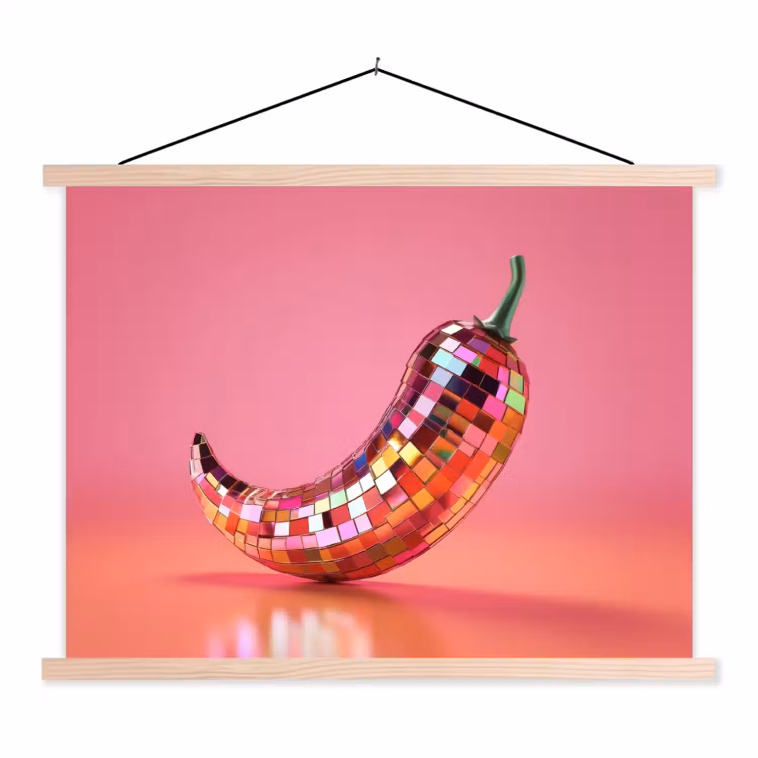 Peper - Disco - Rood - Glitter textielposter latten blank klein -3d