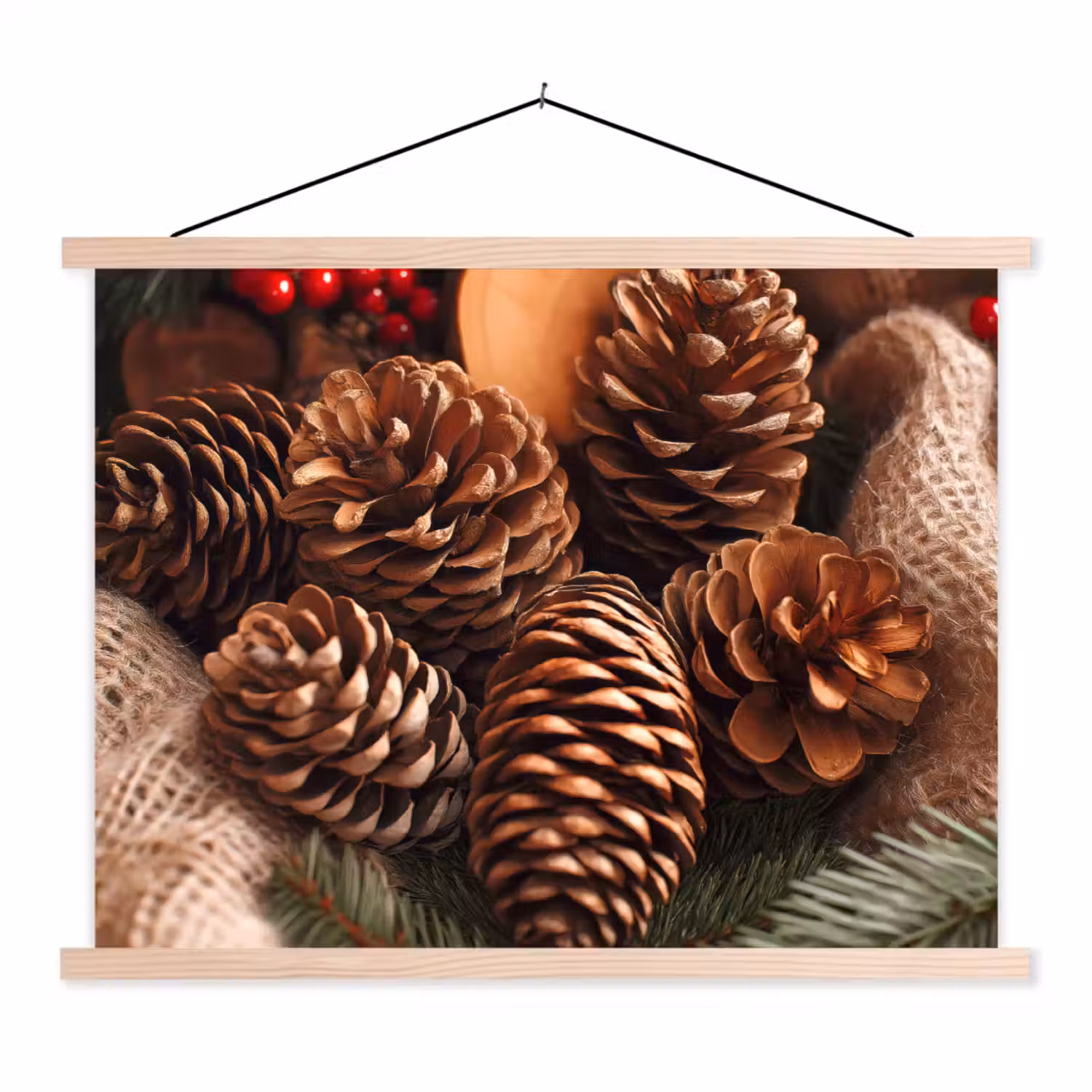 Dennenappels - Boom - Winter - Natuur - Bruin textielposter latten blank klein -3d