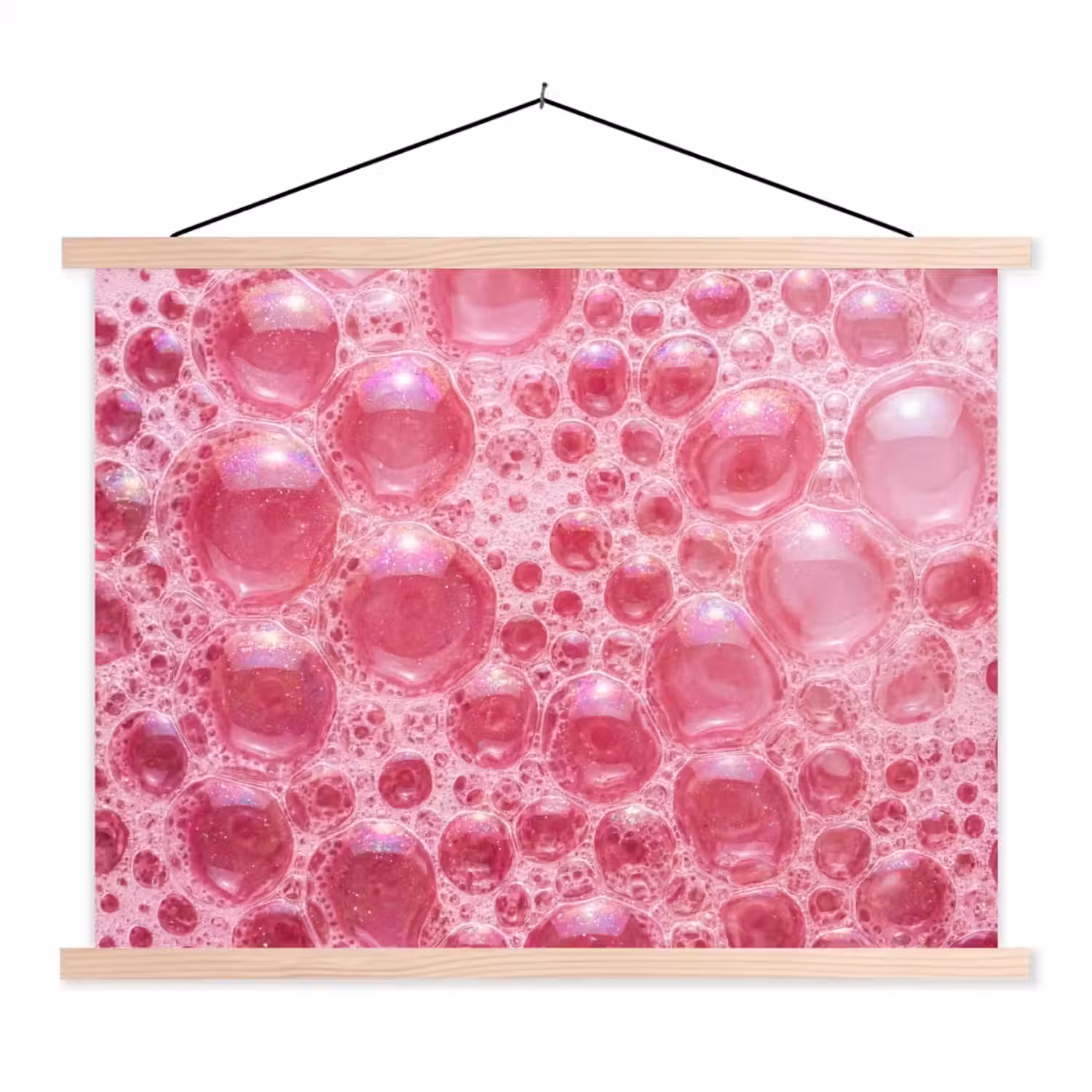 Roze - Schuim - Bubbels textielposter latten blank klein -3d