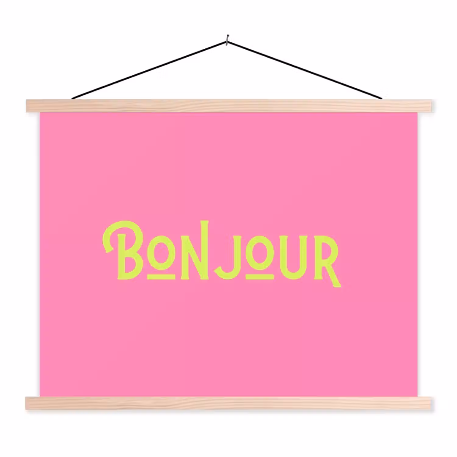 Roze - Groene Bonjour - art-deco textielposter latten blank klein -3d