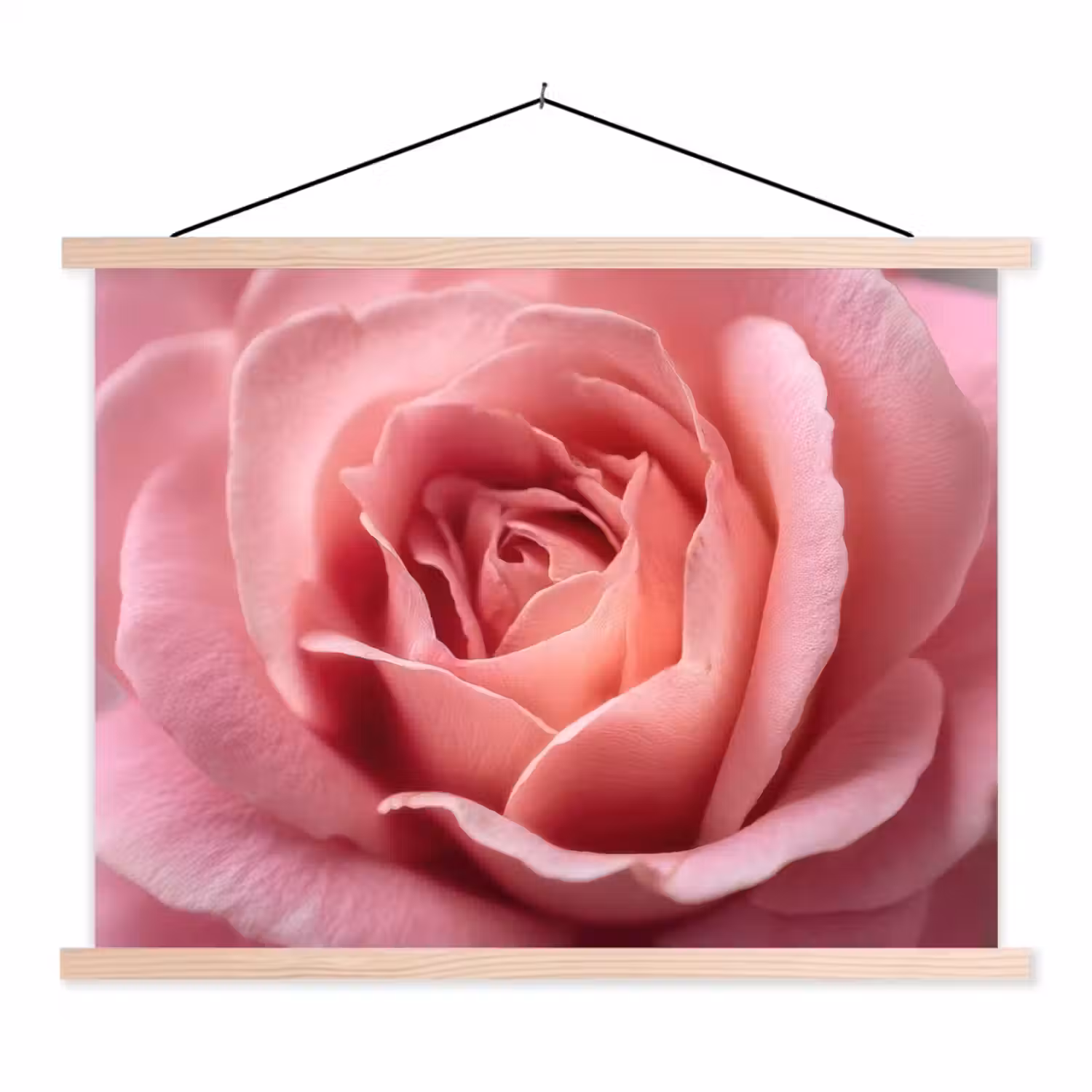 Roze - Roos - Romantisch textielposter latten blank klein -3d