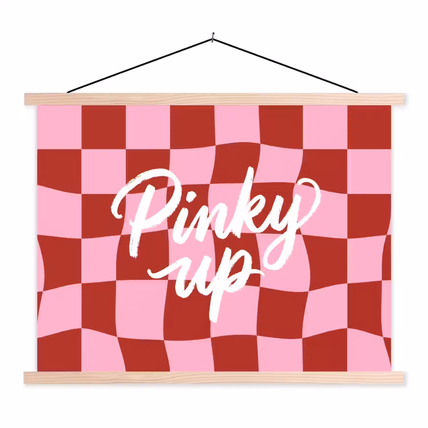 Pinky up - Geblokt - Bordeauxrood textielposter latten blank klein -3d