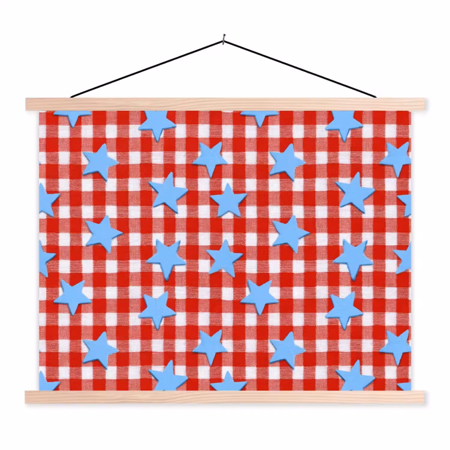Ruit - Sterren - Rood textielposter latten blank klein 122 -3d
