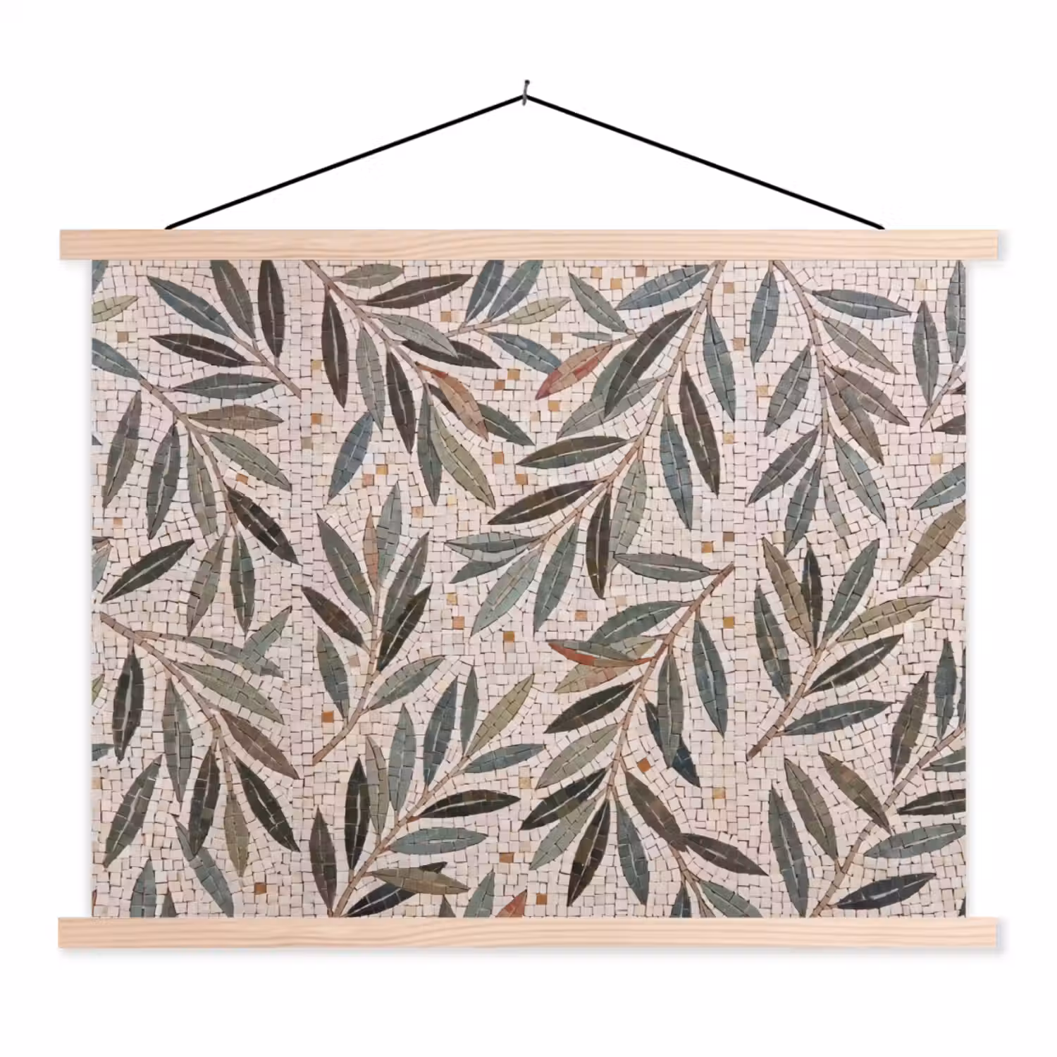 Plant - Blad - Mozaïek - Groen textielposter latten blank klein -3d