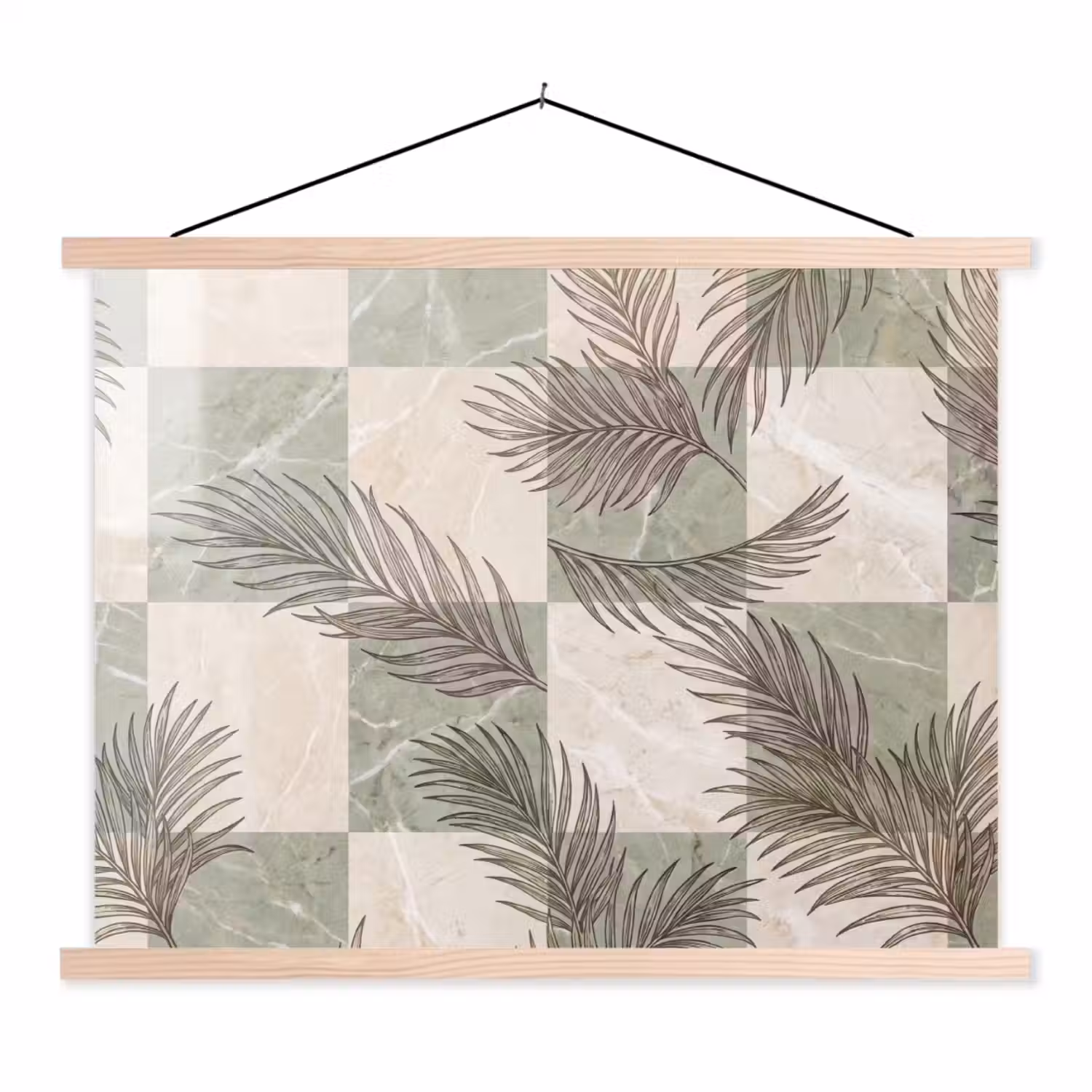 Planten - Bladeren - Marmer - Modern - Groen textielposter latten blank klein -3d