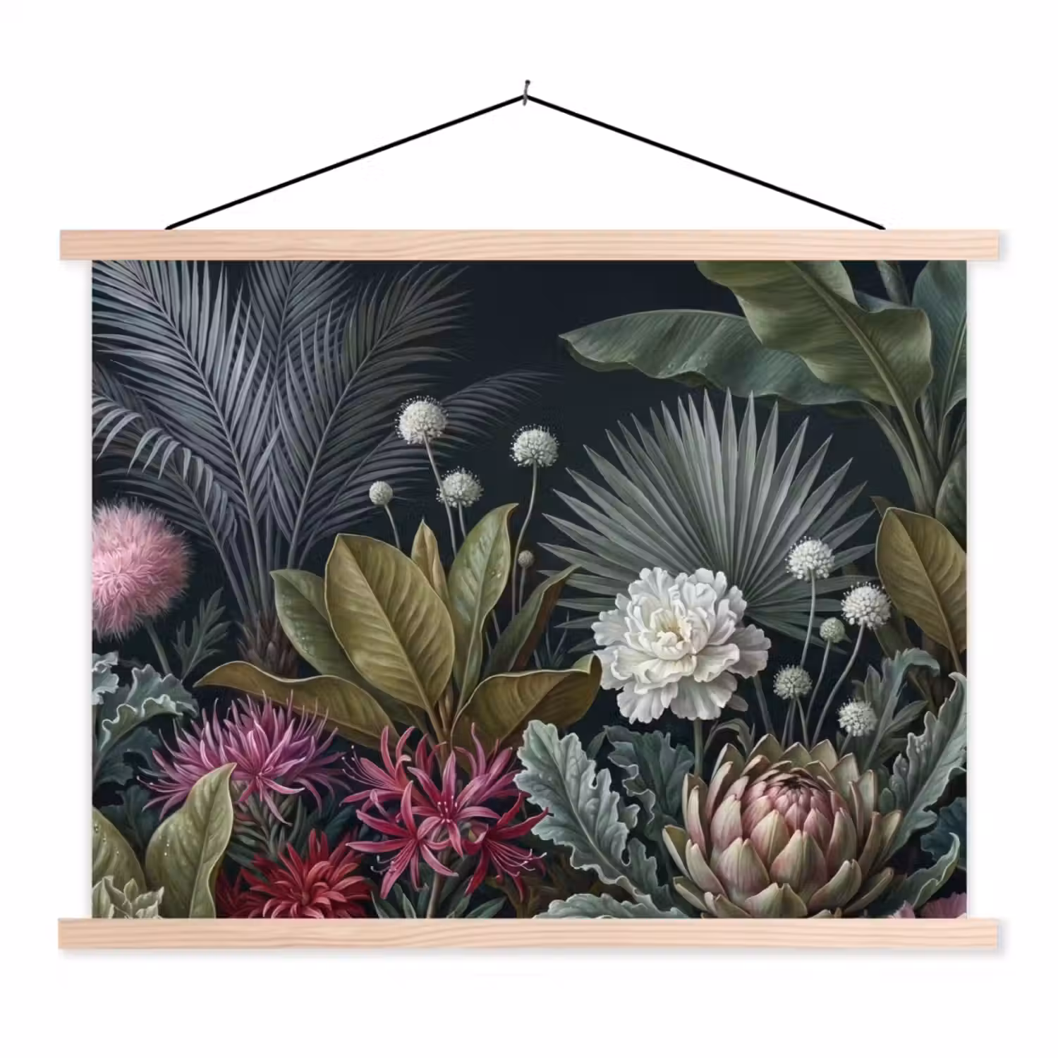 Planten - Tropisch - Botanisch - Donker - Groen textielposter latten blank klein -3d