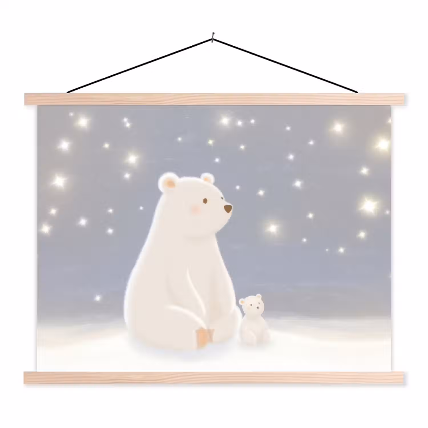 Ijsbeer - Sneeuw - Sterren - Blauw textielposter latten blank klein -3d