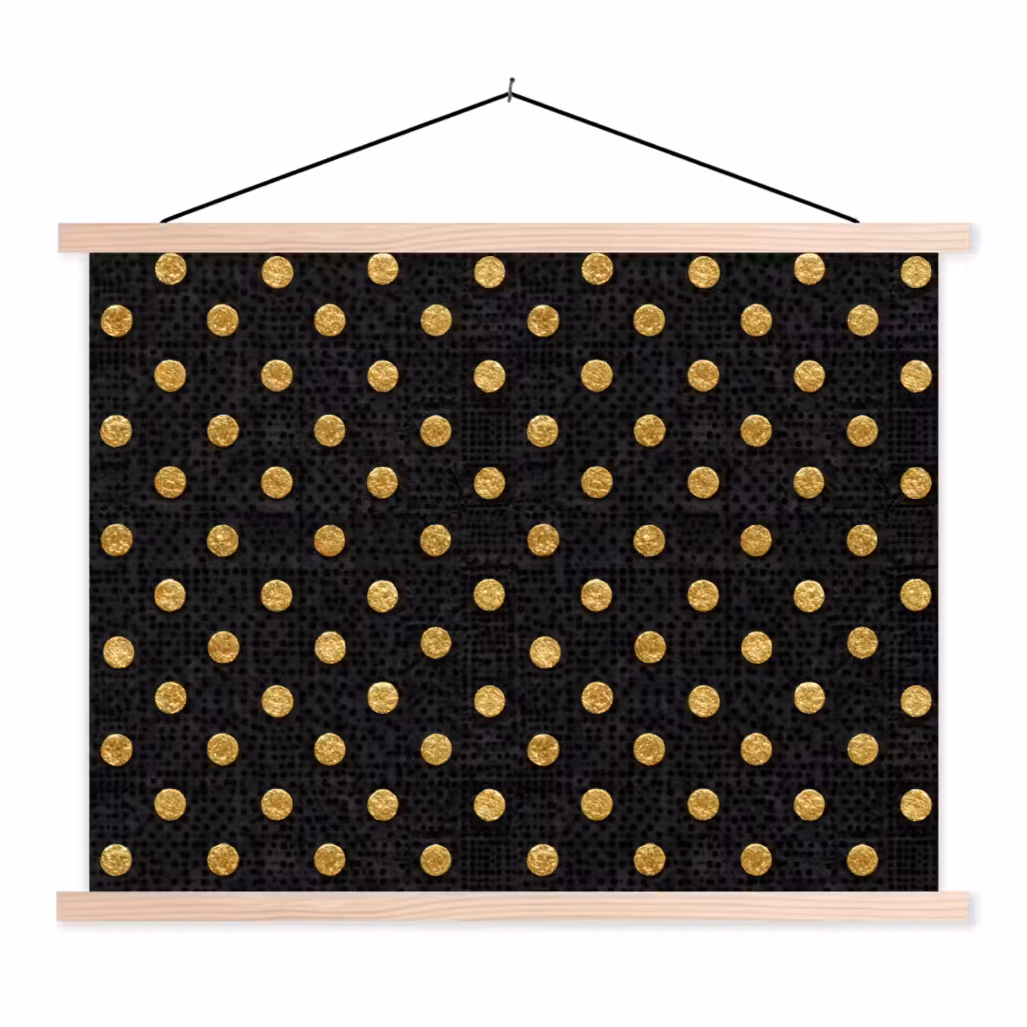 Polka Dot - Stippen - Goud - Zwart textielposter latten blank klein 122 -3d