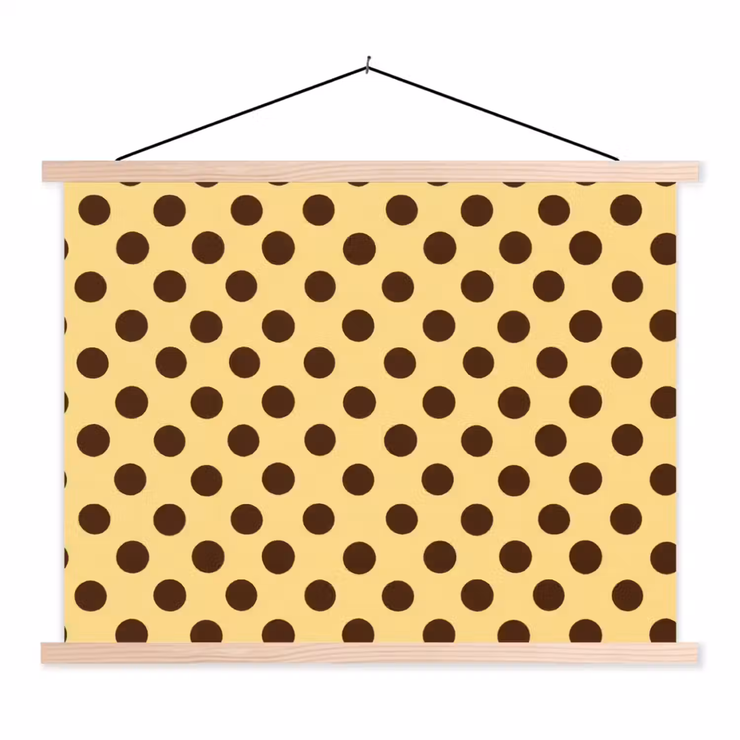 Polka Dot - Stippen - Retro - Geel - Bruin textielposter latten blank klein 122 -3d