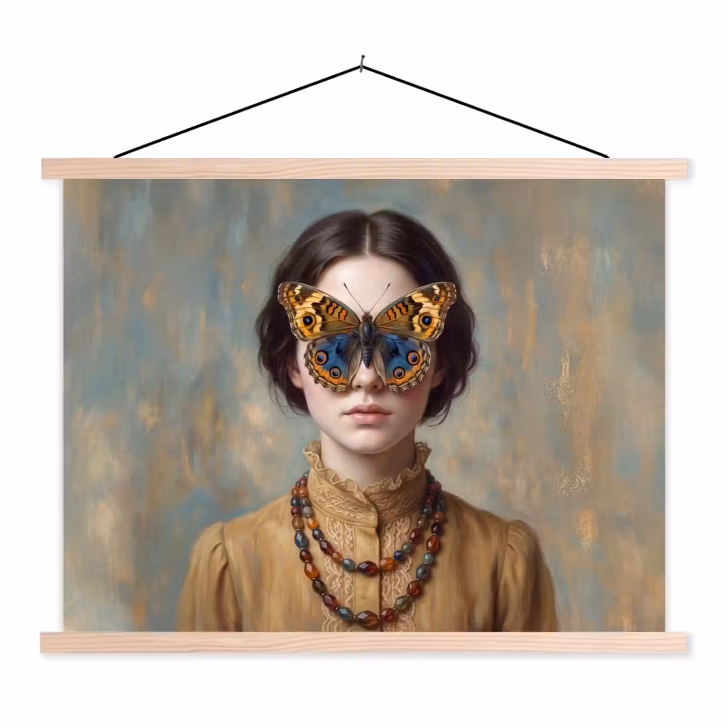 Portret - Vlinder - Kleurrijk textielposter latten blank klein -3d