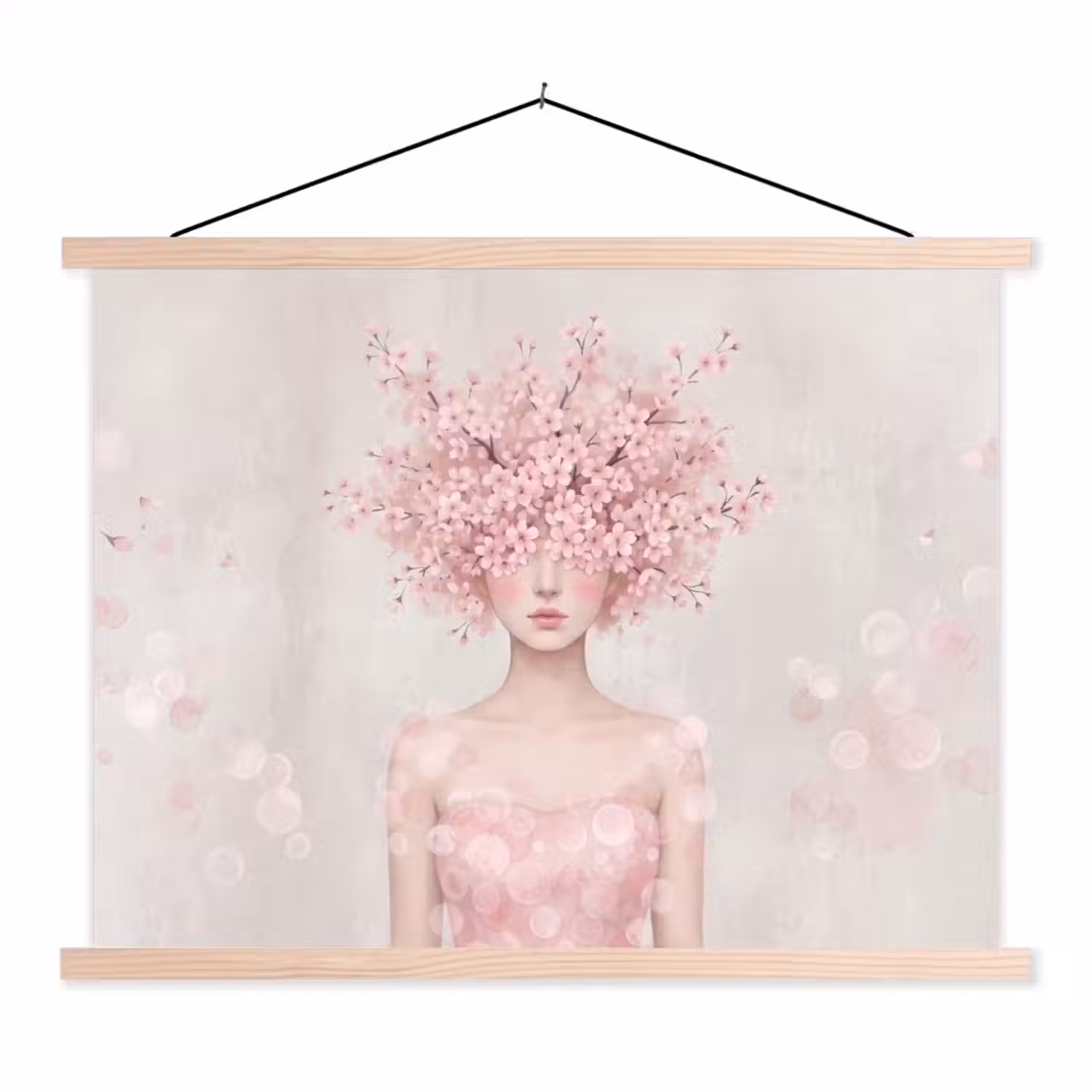 Portret - Kersenbloesem - Roze textielposter latten blank klein -3d