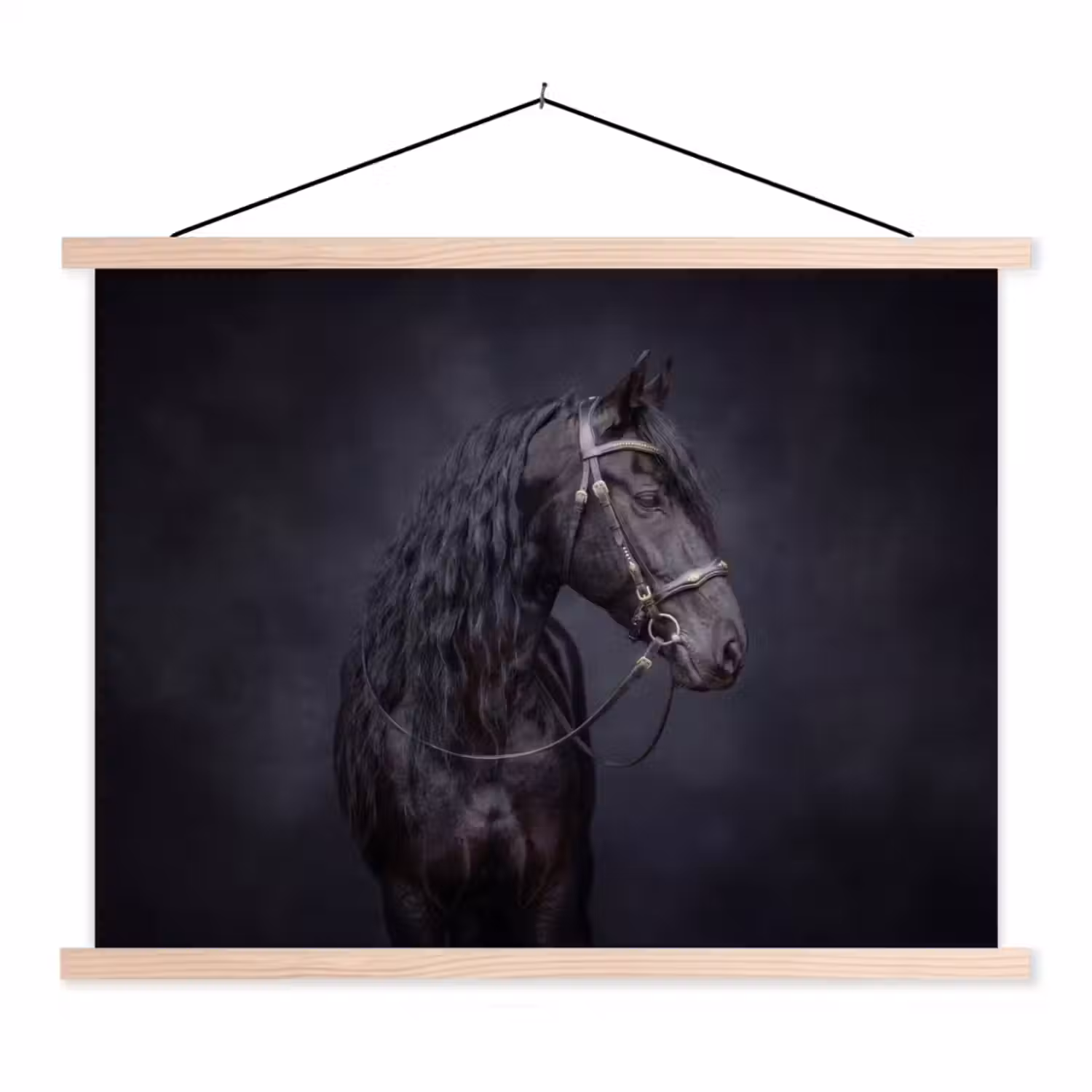 Portret - Paard - Donker textielposter latten blank klein -3d