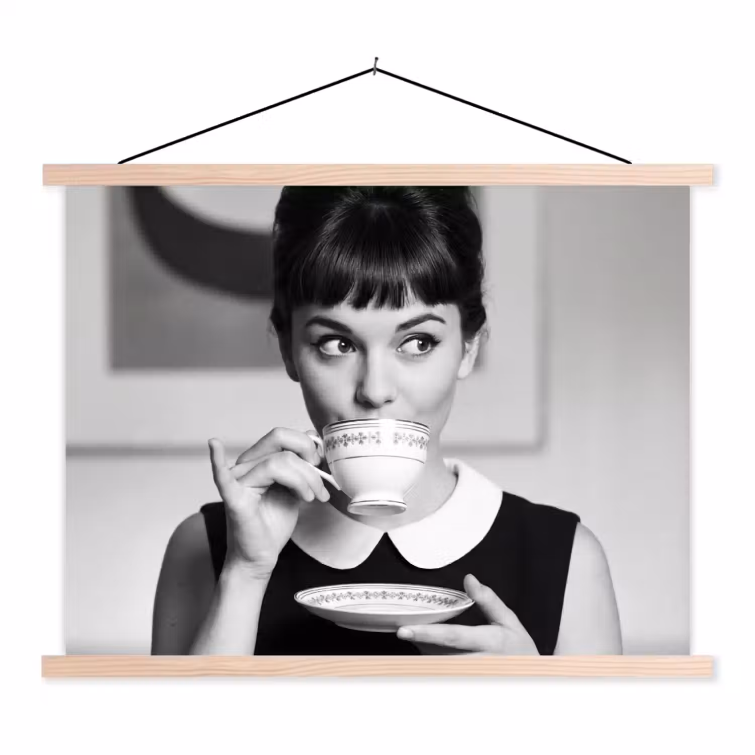 Portret - Thee - Vrouw textielposter latten blank klein -3d