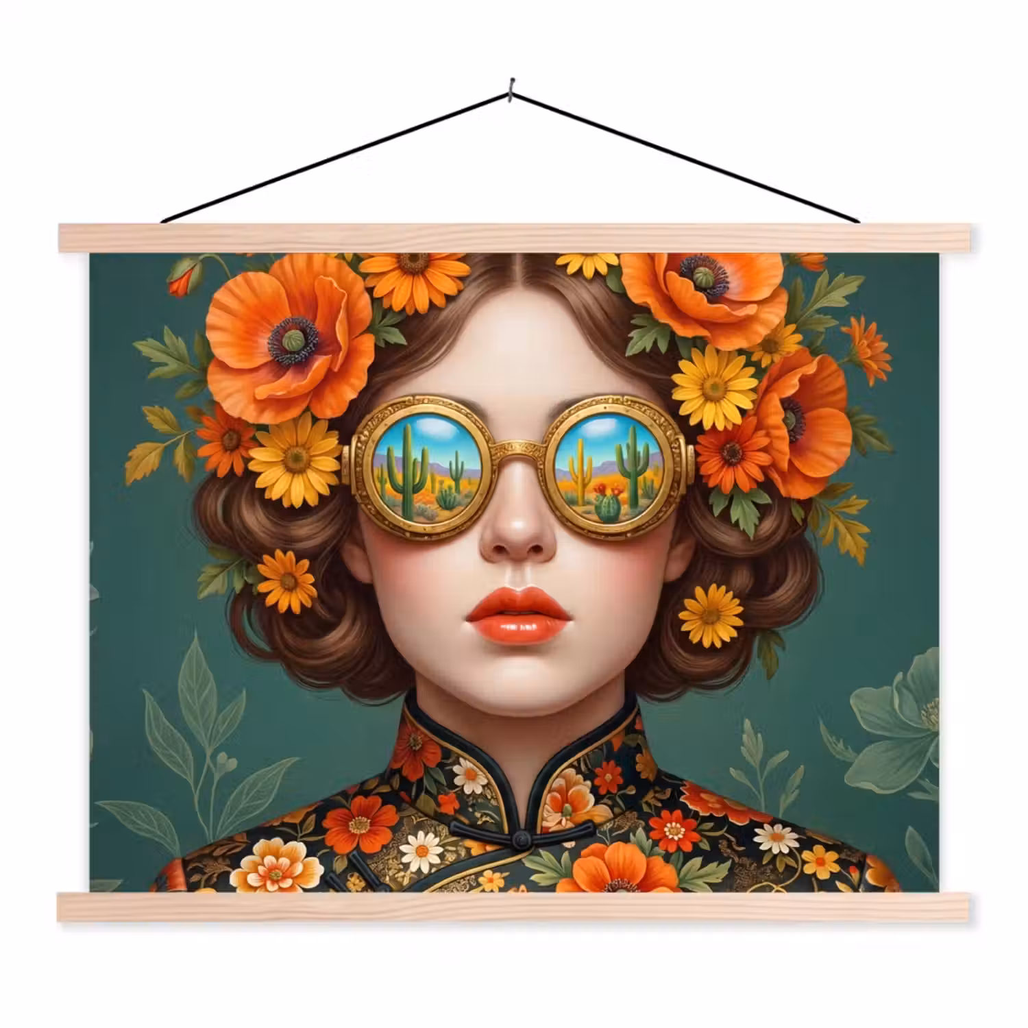 Portret - Vrouw - Kleurrijk - Expressief textielposter latten blank klein -3d