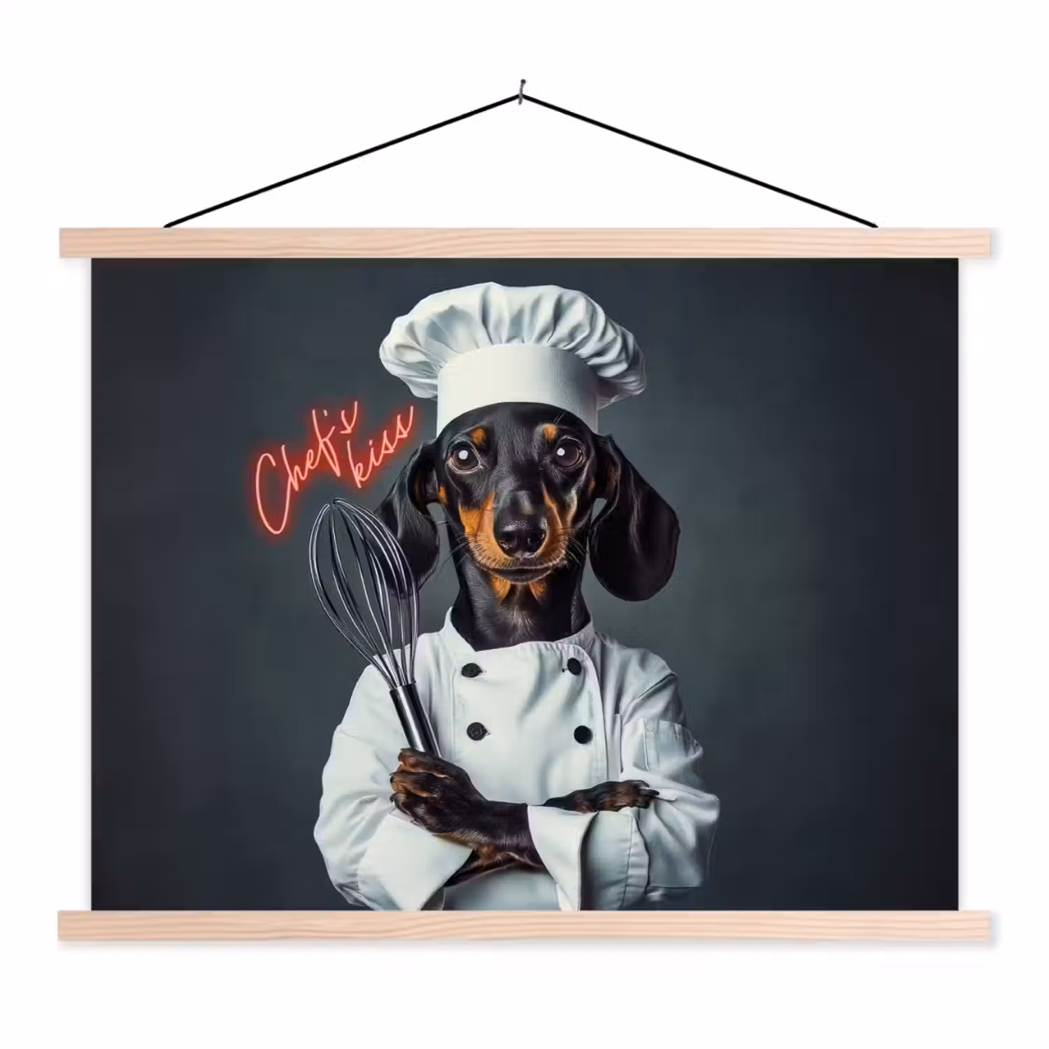 Quote - Neon - Hond - Kokskleding textielposter latten blank klein -3d