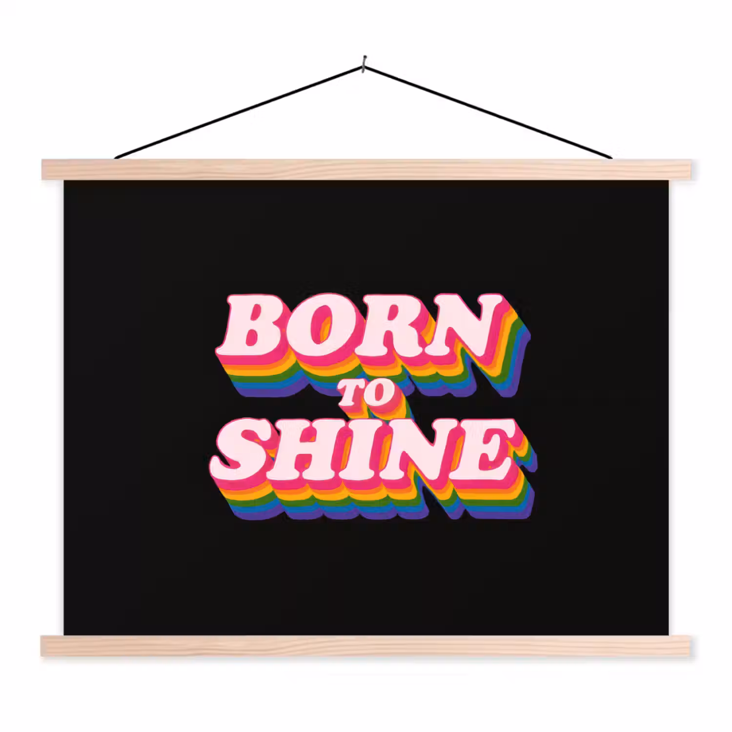 Quote - Regenboog - Roze - Zwart textielposter latten blank klein -3d