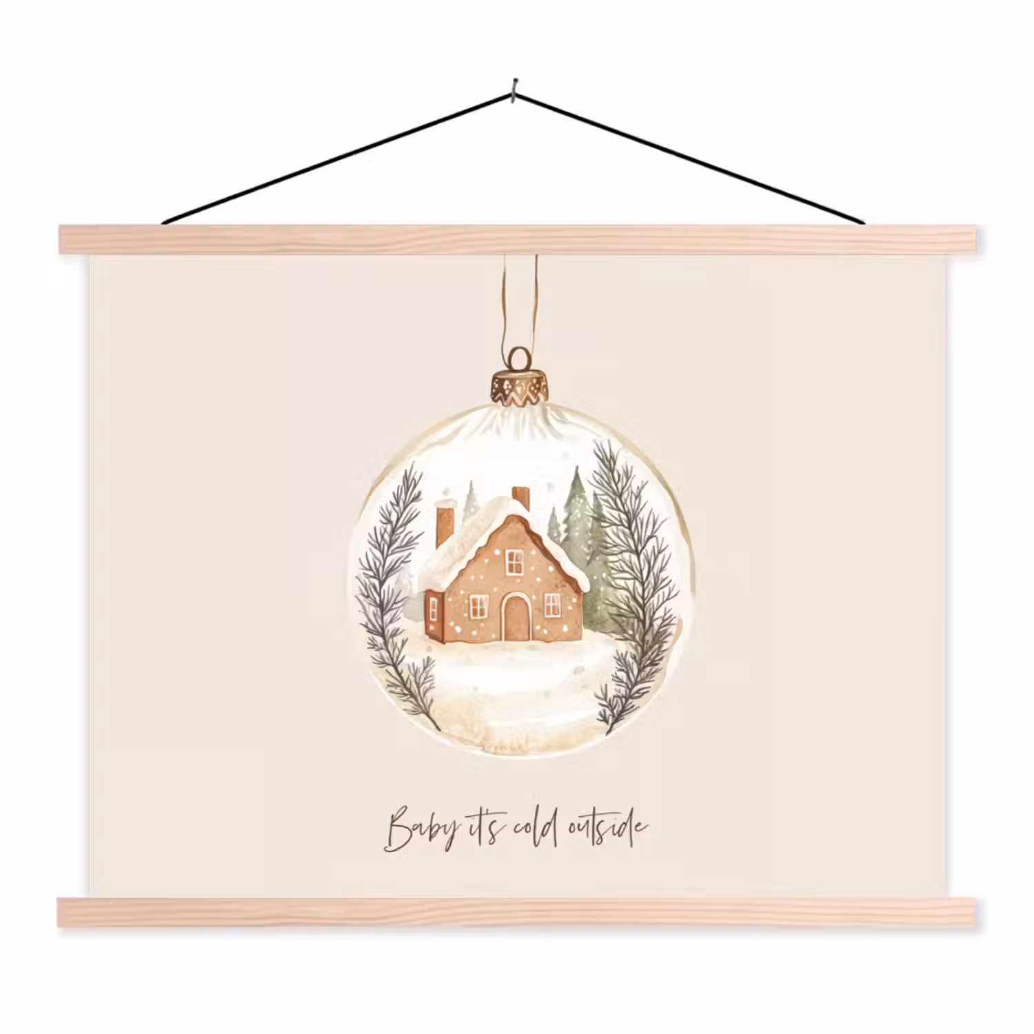 Quote - Winter - Kerst - Beige - Kerstbal textielposter latten blank klein -3d
