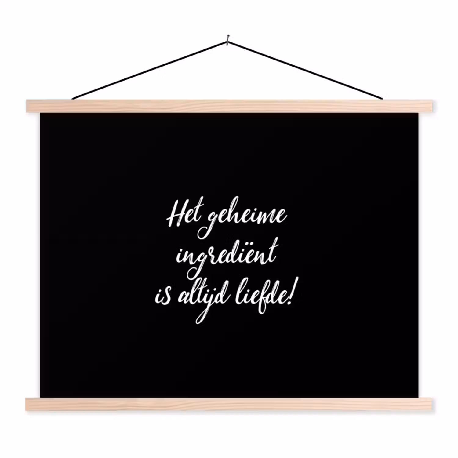 Quotes - Koken - Het geheime ingrediënt is altijd liefde! - Spreuken - Liefde textielposter latten blank klein -3d