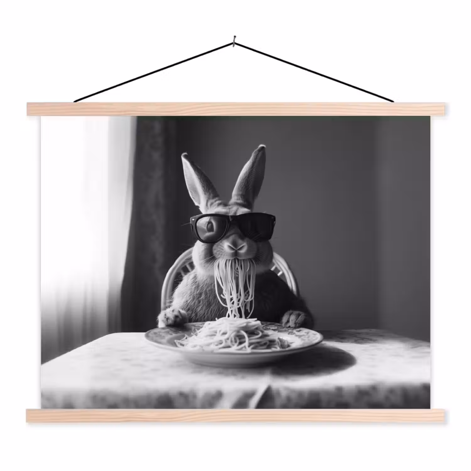 Konijn - Bunny - Zonnebril - Tafelkleed - Pasta - Schattig textielposter latten blank klein -3d