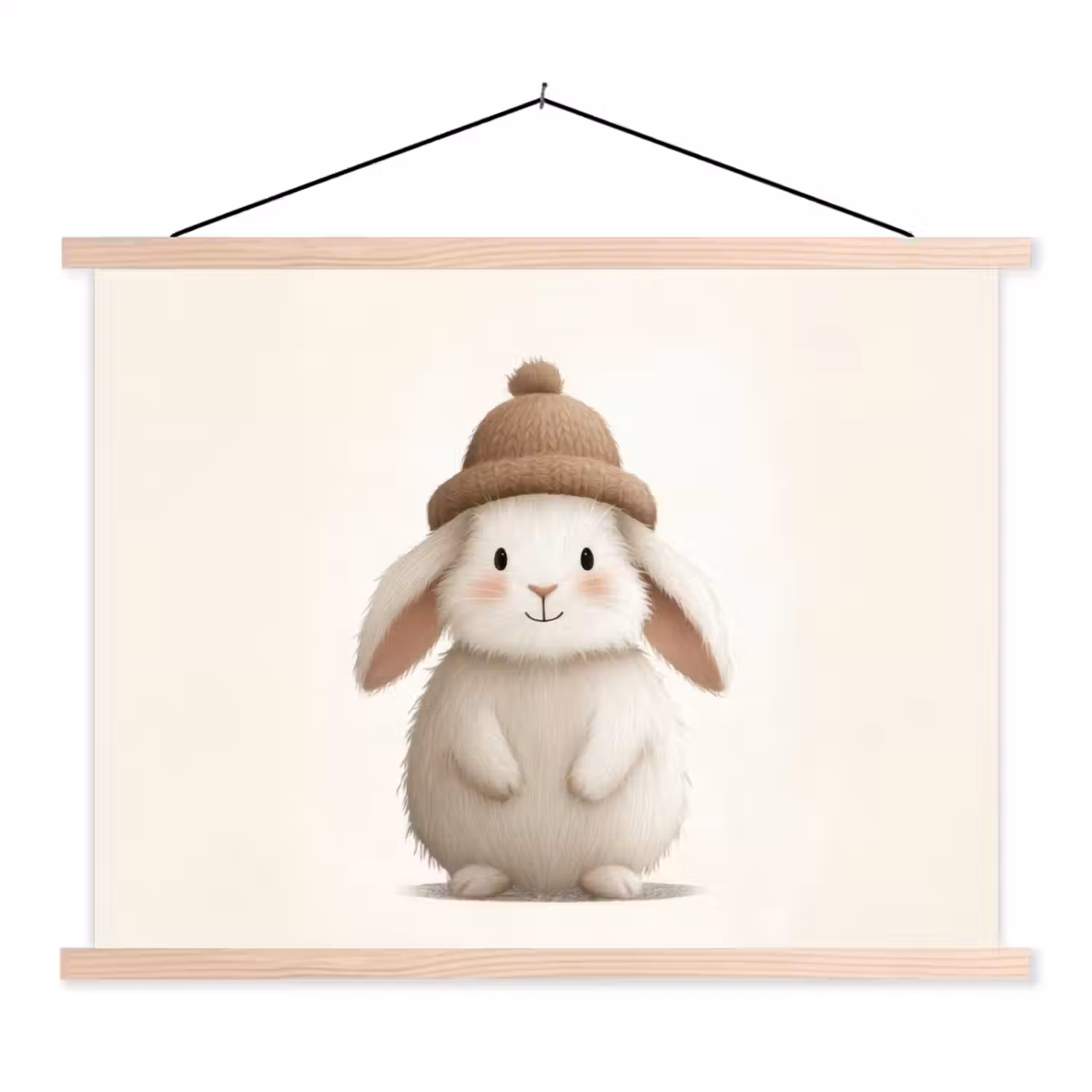 Konijn - Muts - Oren - Beige textielposter latten blank klein -3d