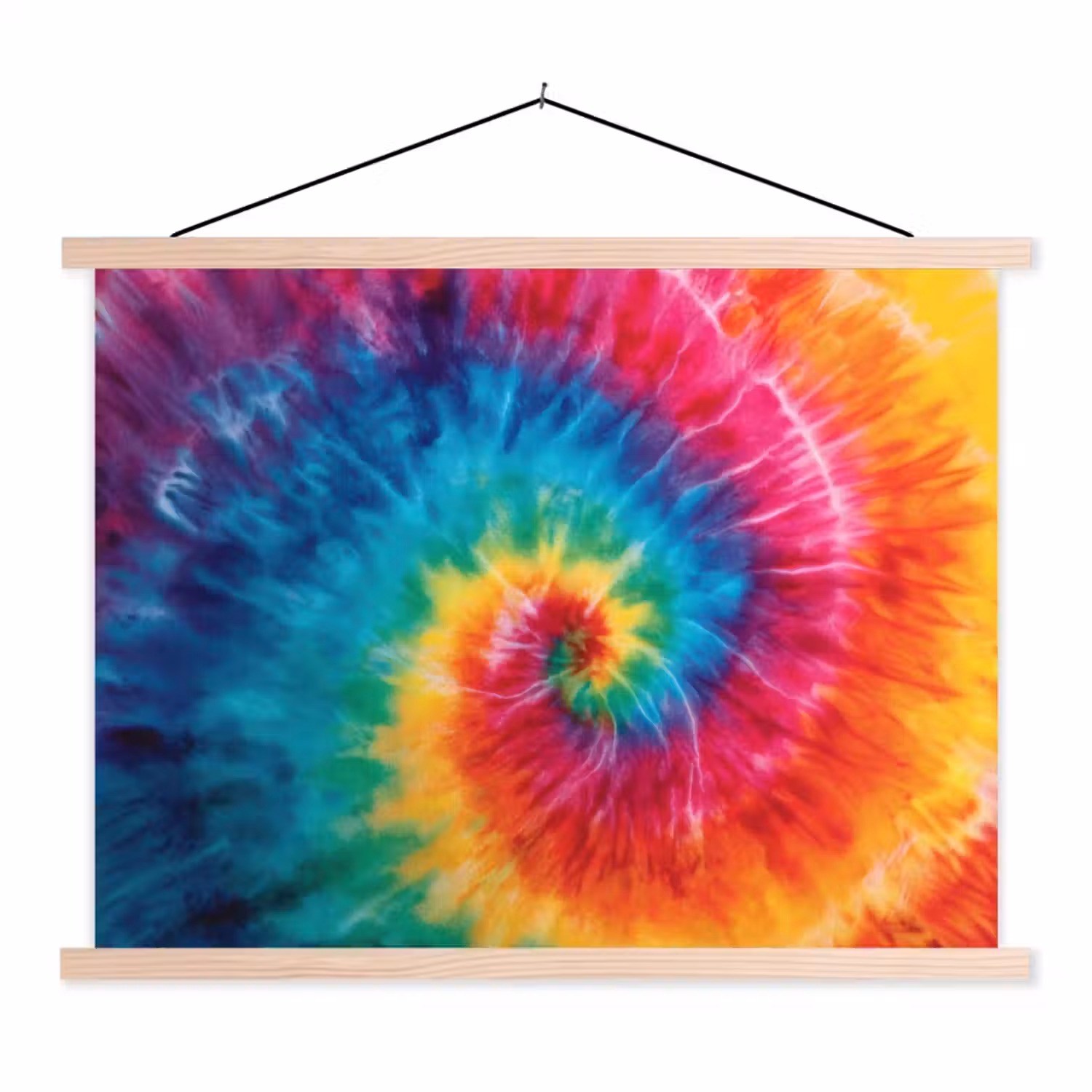 Regenboog - Tie dye - Kleurrijk - Blauw textielposter latten blank klein -3d