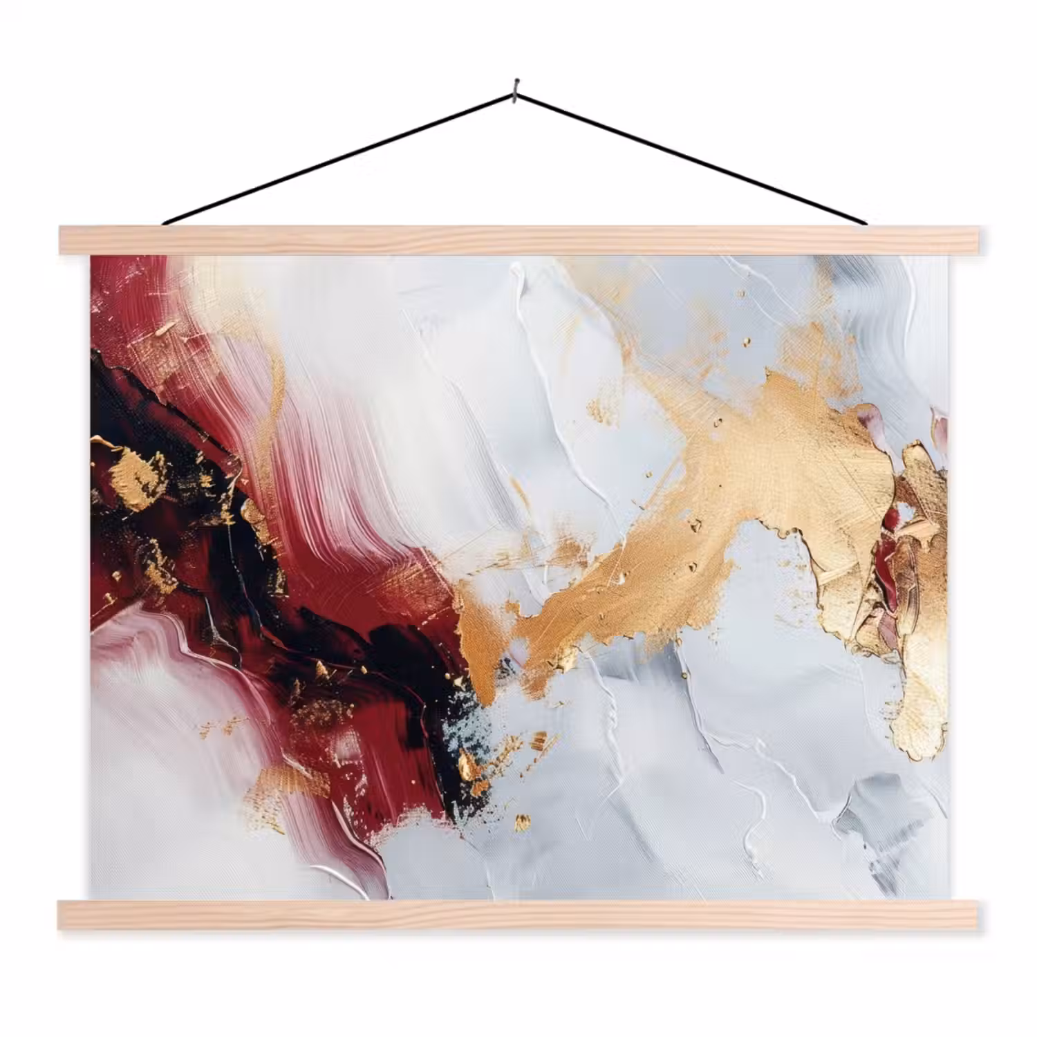 Rood - Abstract - Goud - Modern textielposter latten blank klein -3d
